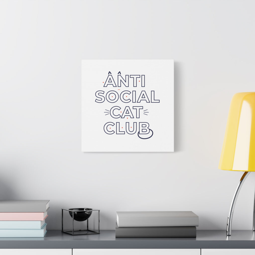 Anti Social Cat Club Canvas | Outline-Only Typography, Hollow Letter Art