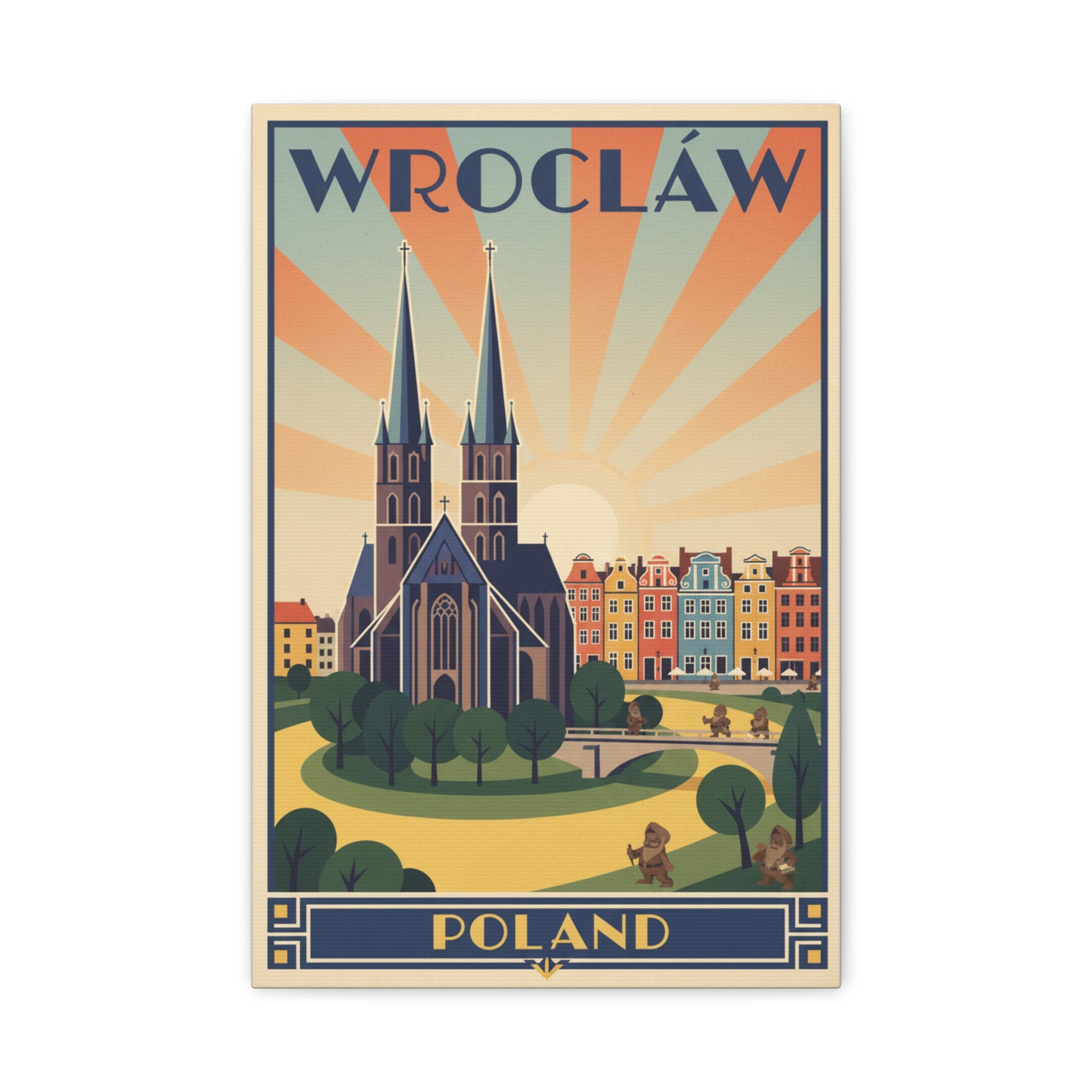 Wrocław Poland Vintage Travel Art Canvas Print — Matte Stretched Wall Decor