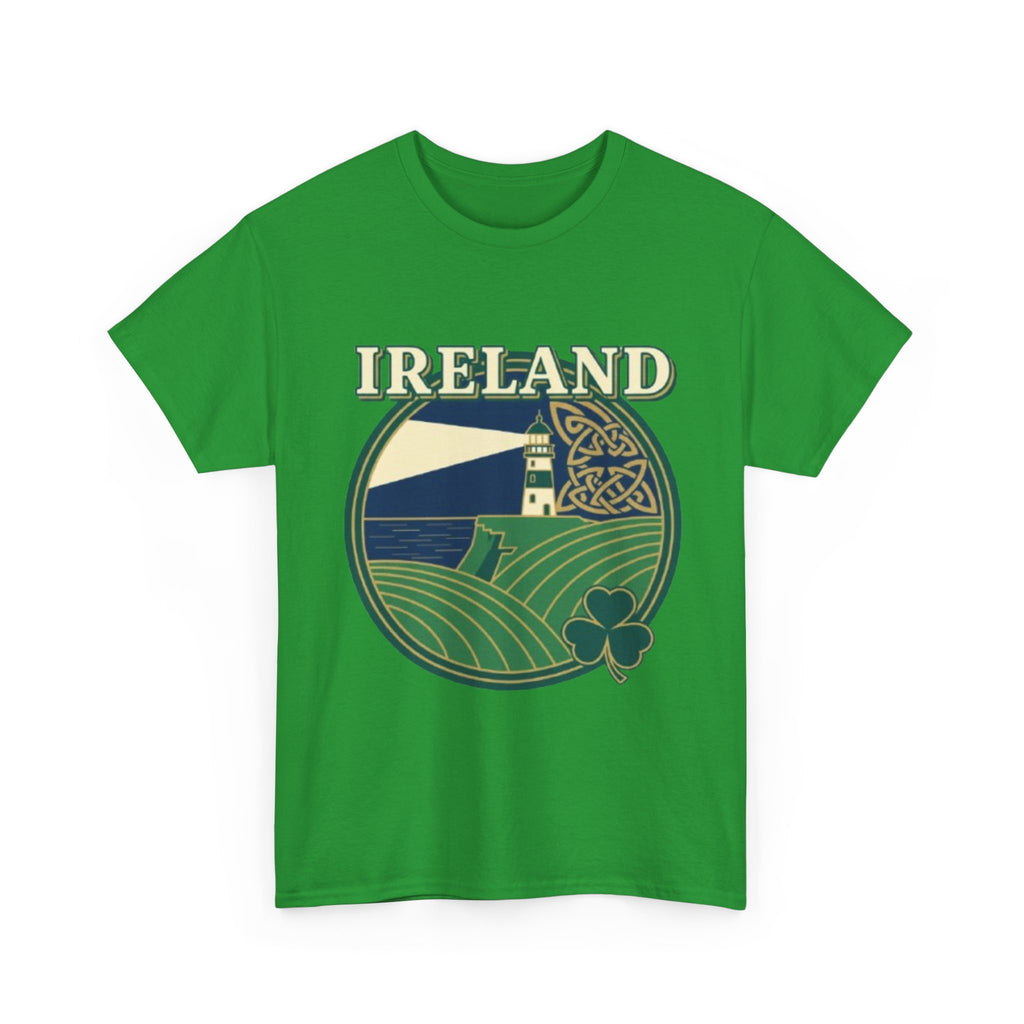 Ireland Scenic Tee — Celtic Lighthouse & Shamrock Graphic T-Shirt