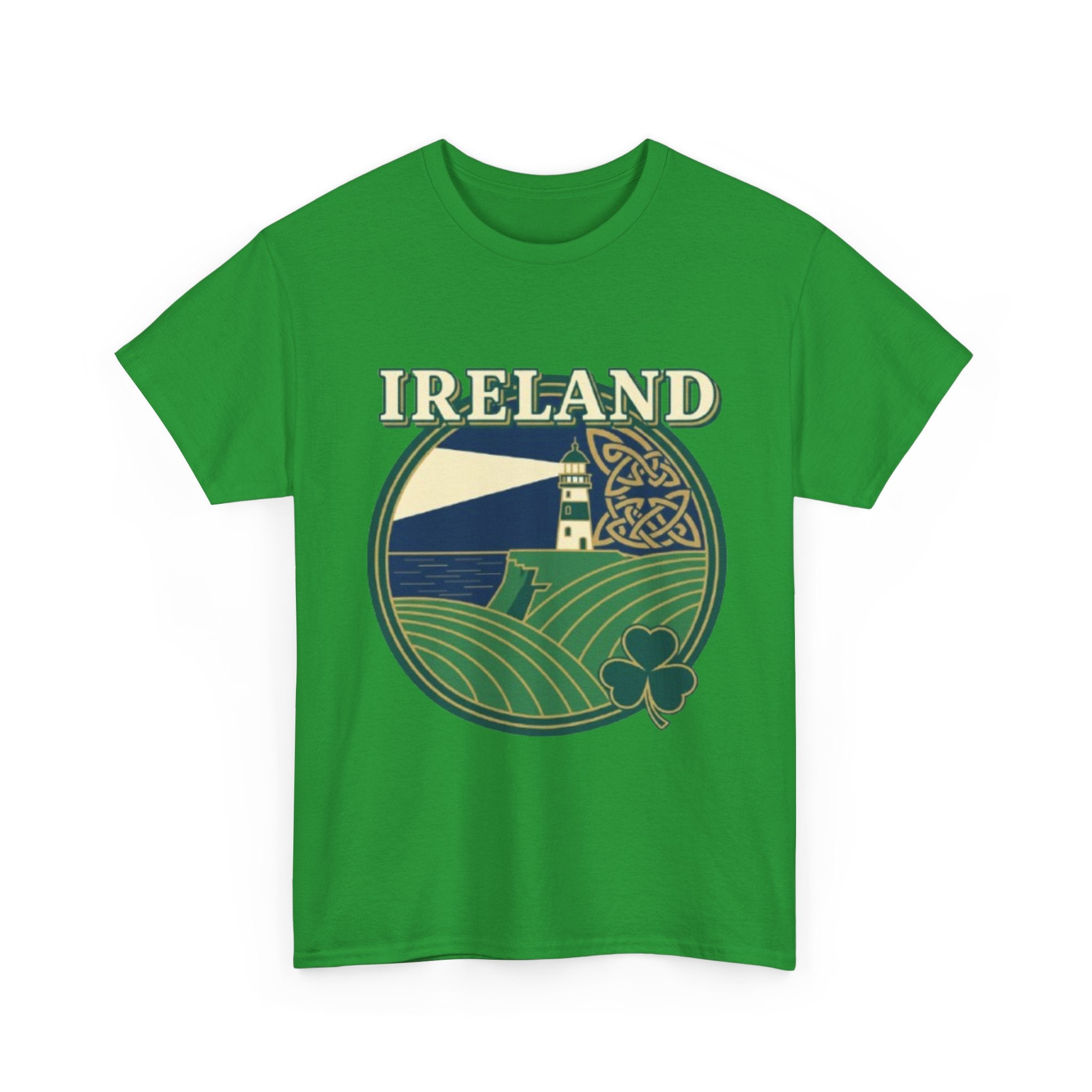 Ireland Scenic Tee — Celtic Lighthouse & Shamrock Graphic T-Shirt