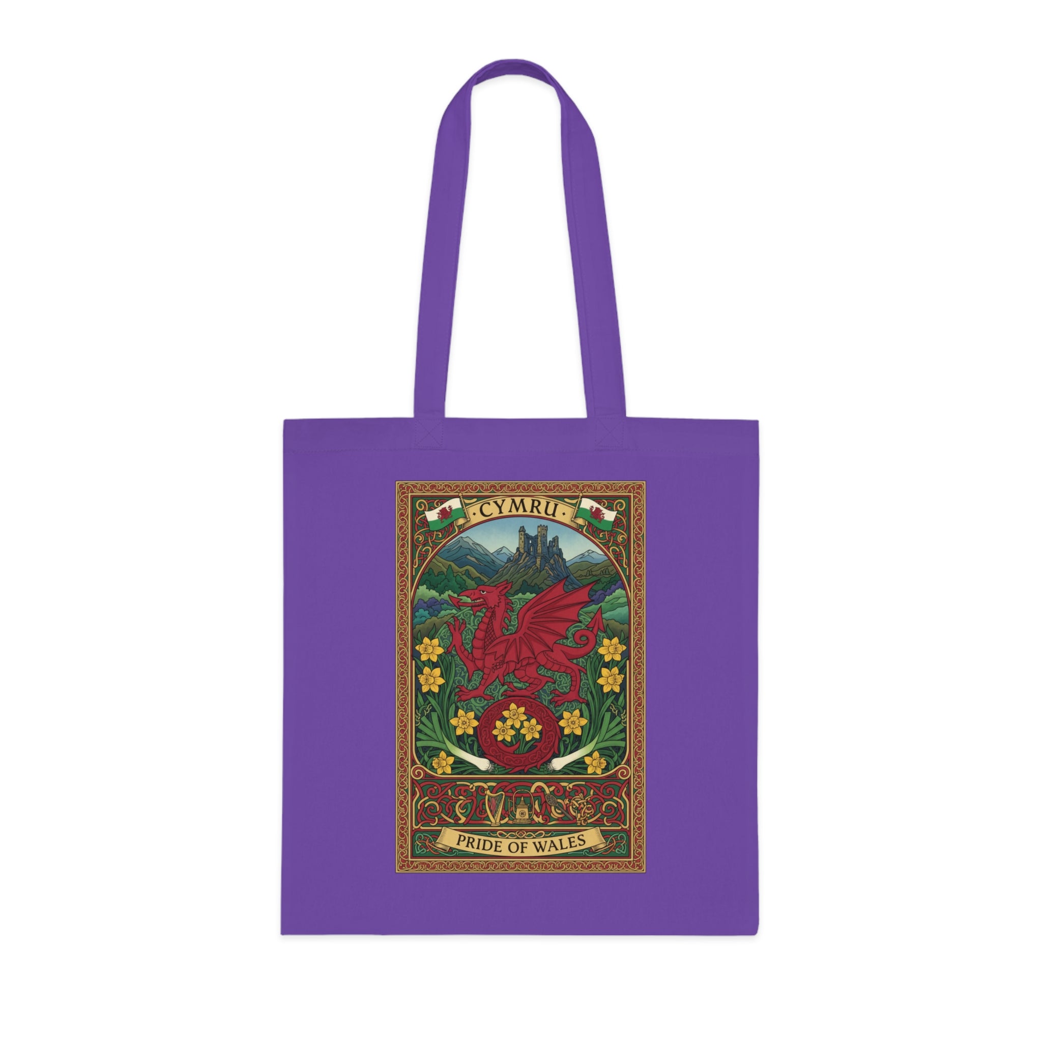 Wales Pride Tote — Cymru Red Dragon Cotton Tote (Vintage Celtic Floral Design)