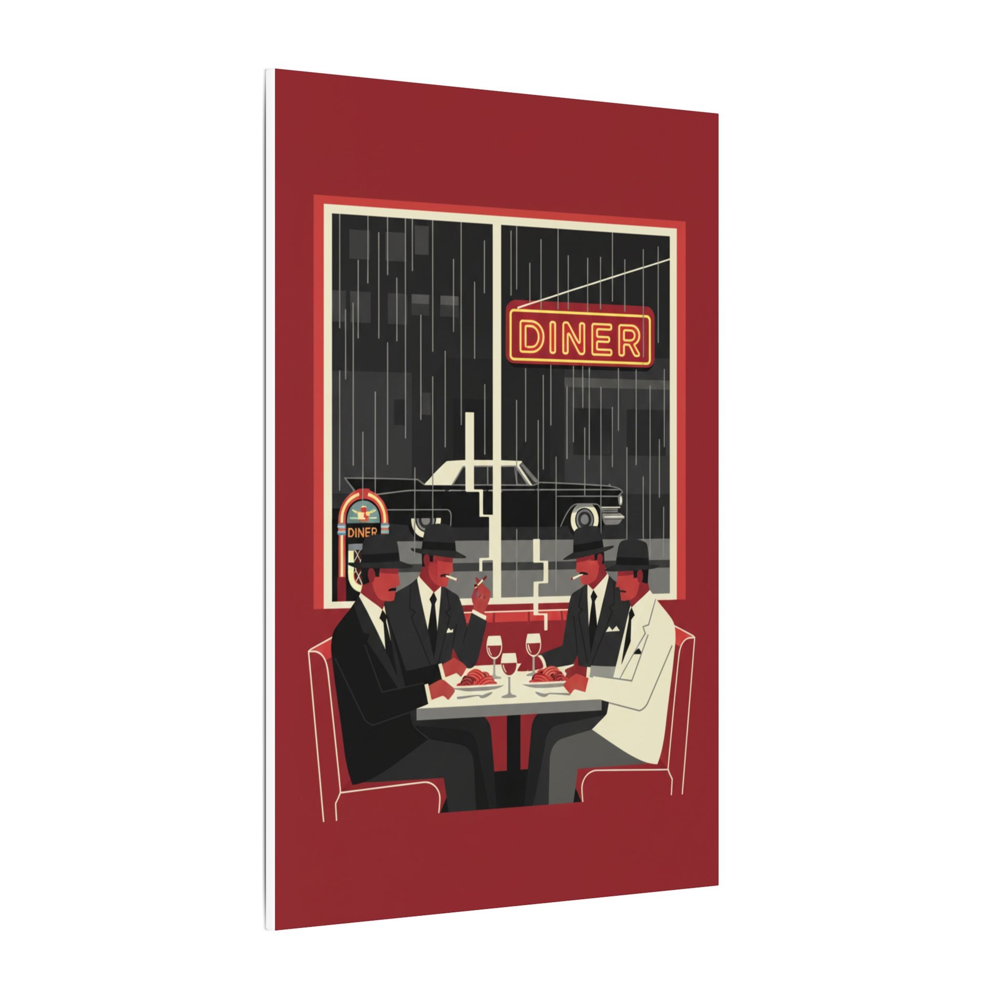 Retro Diner Canvas Print Vintage Rainy Night Illustration