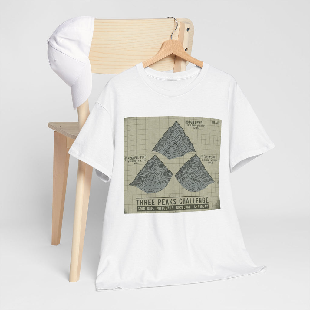 Three Peaks Challenge Graphic T-Shirt — Retro UK Mountain Summit Tee