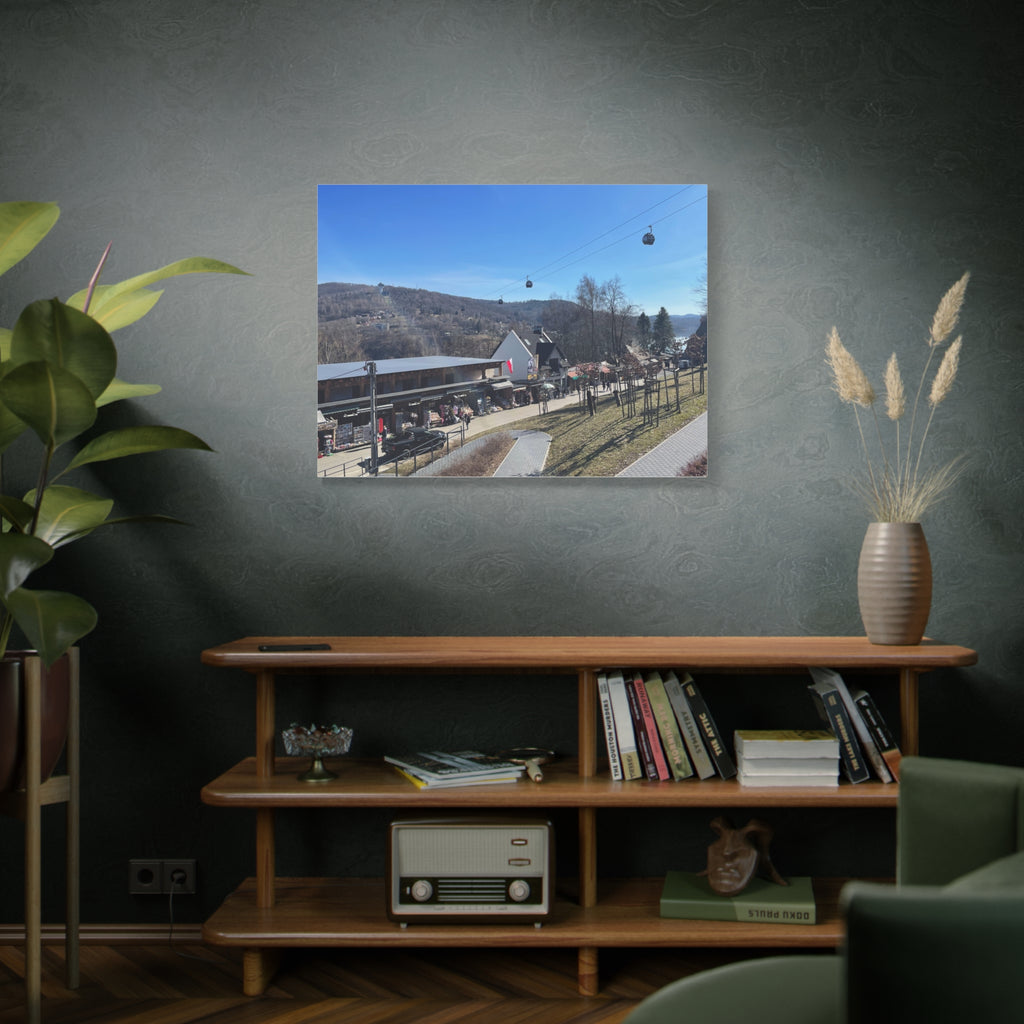 Resort Gondola Matte Canvas Wall Art — Mountain Village Landscape Print