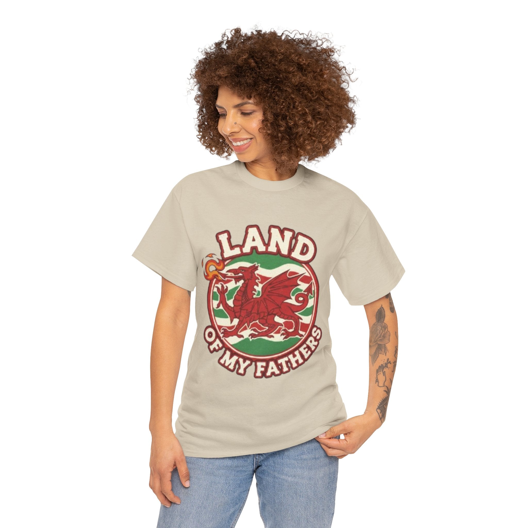 Land of My Fathers T‑Shirt — Welsh Dragon Vintage Crest Tee