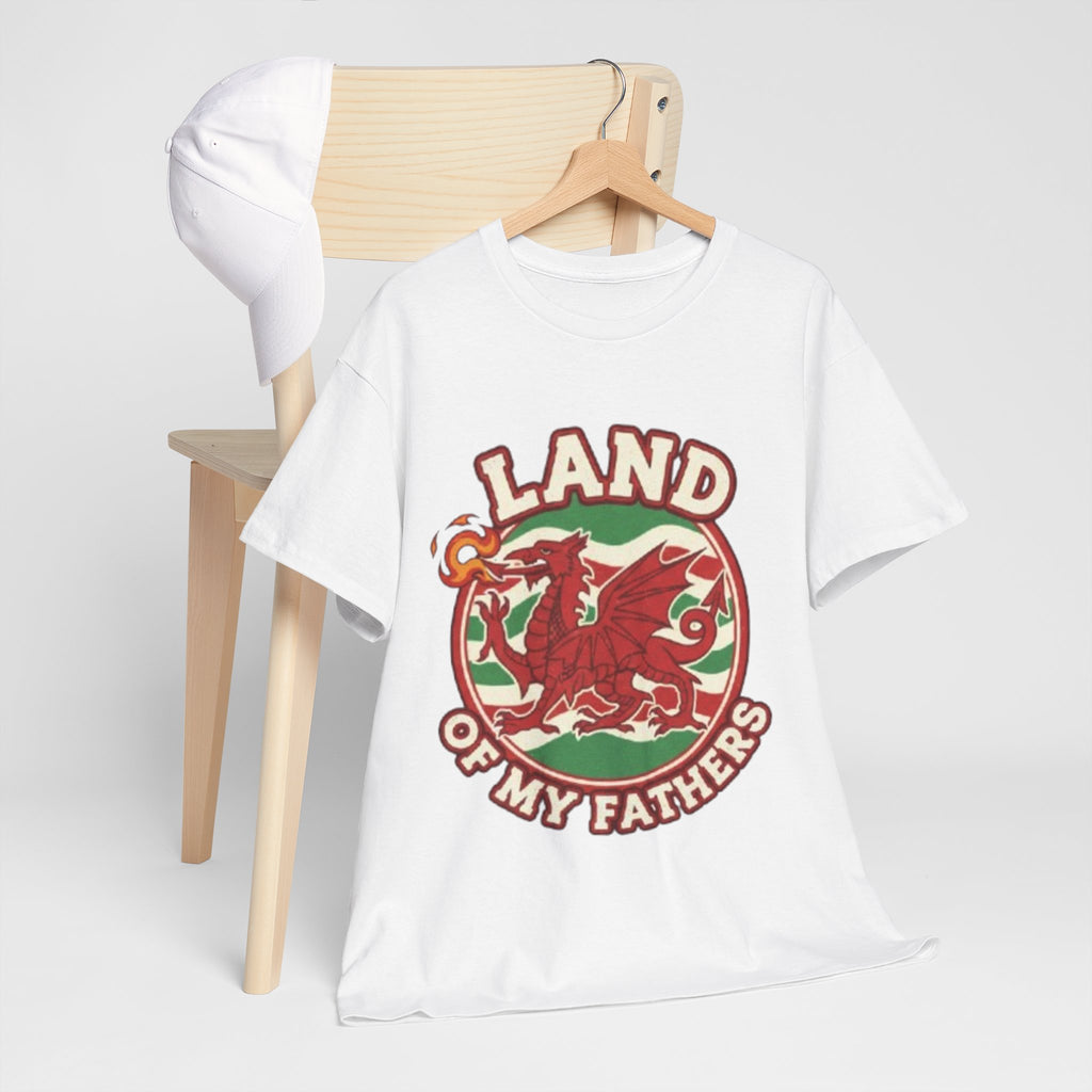 Land of My Fathers T‑Shirt — Welsh Dragon Vintage Crest Tee