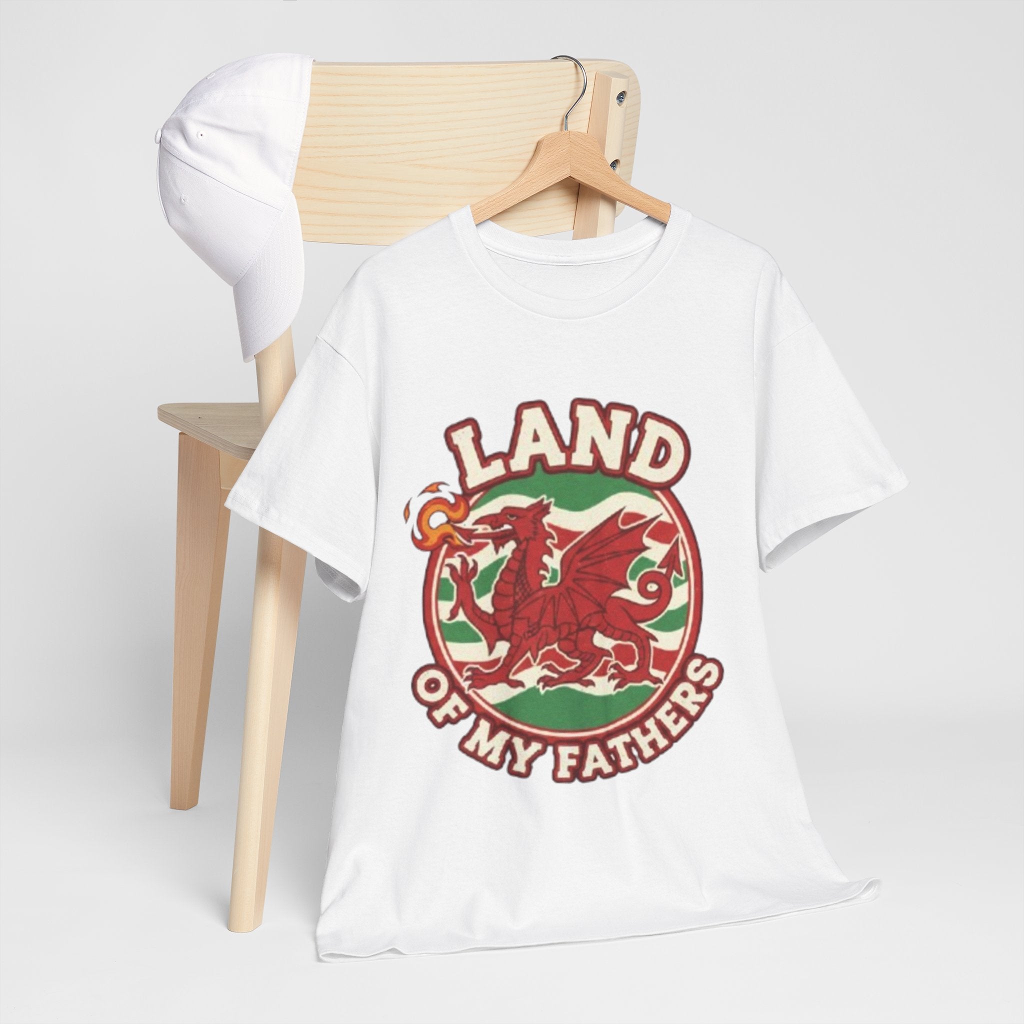Land of My Fathers T‑Shirt — Welsh Dragon Vintage Crest Tee