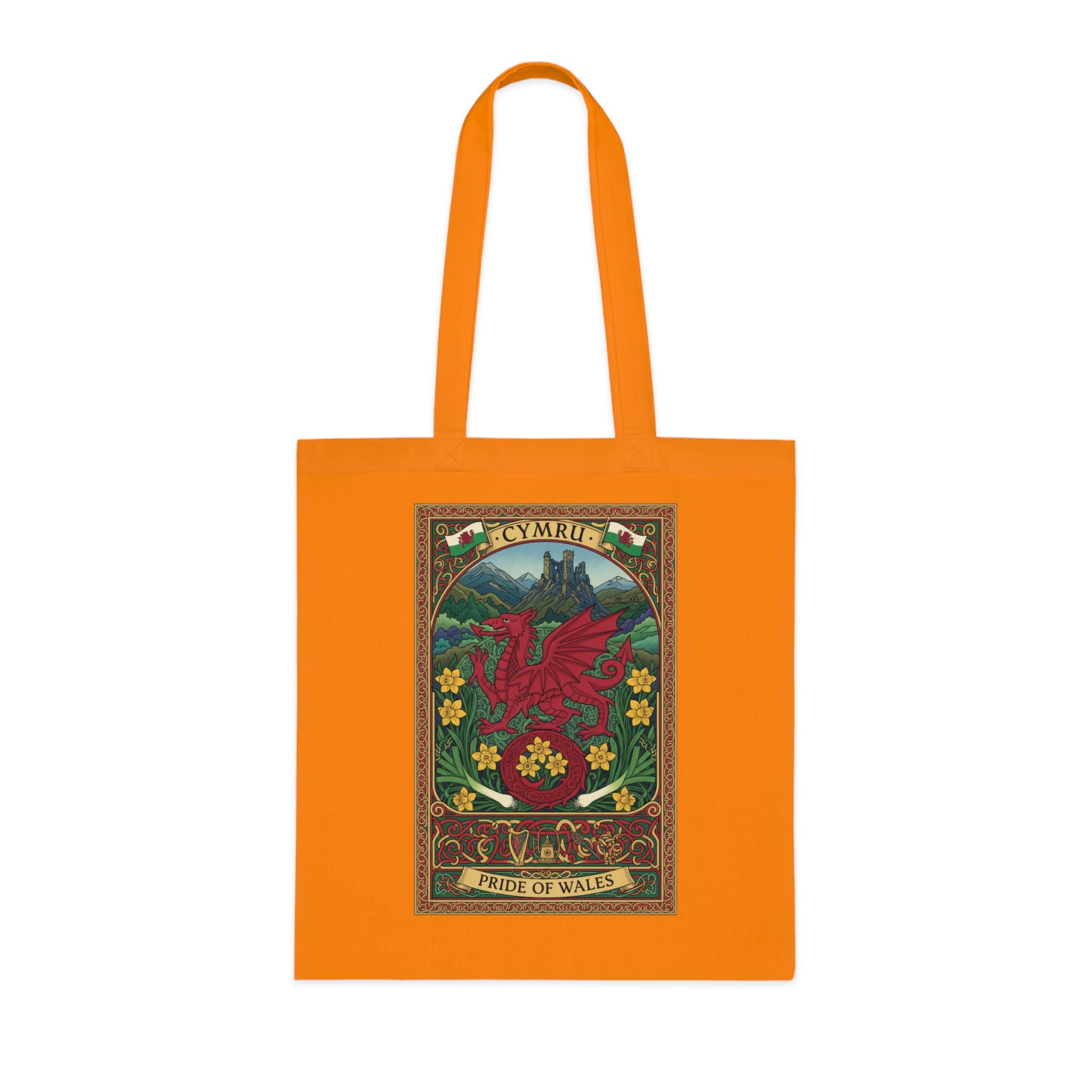 Wales Pride Tote — Cymru Red Dragon Cotton Tote (Vintage Celtic Floral Design)