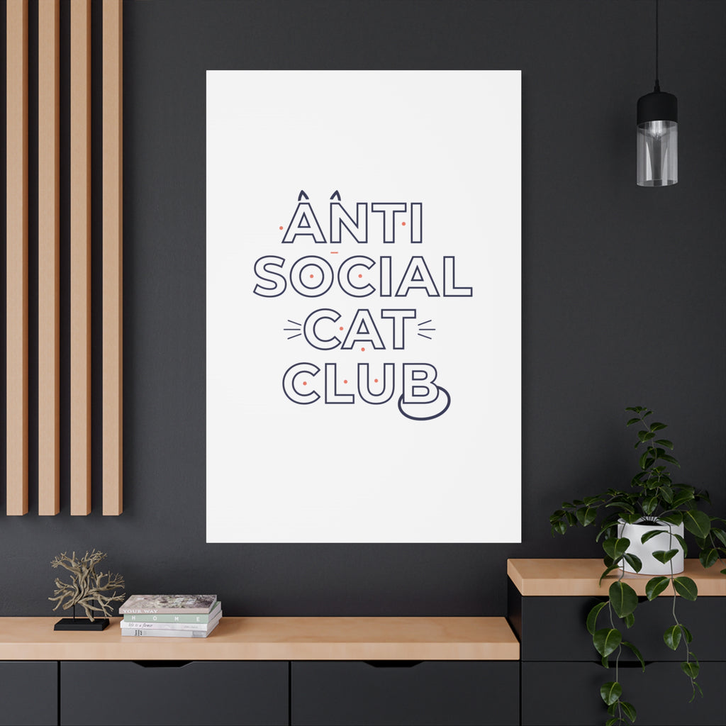 Anti Social Cat Club Canvas | Outline-Only Typography, Hollow Letter Art