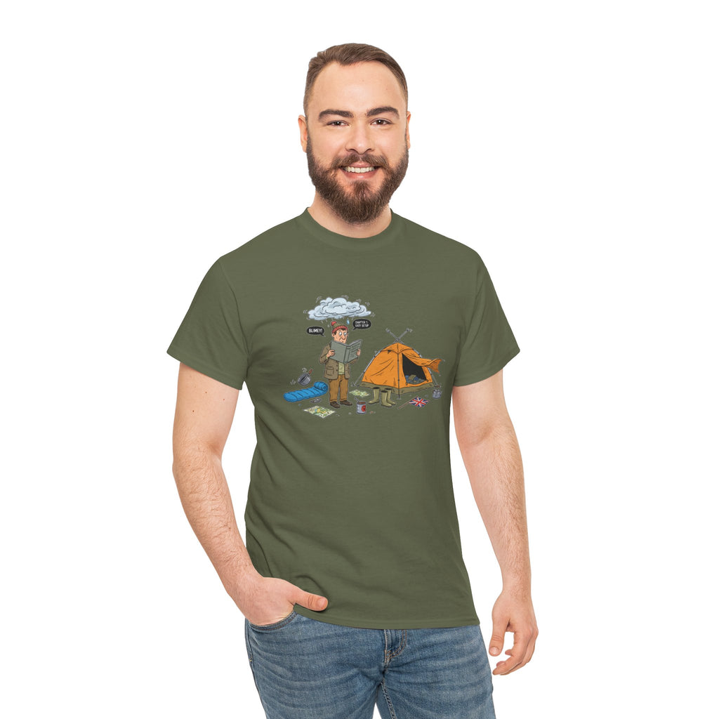 Retro Mountain Camping Graphic T-Shirt — Vintage Campfire Adventure Tee