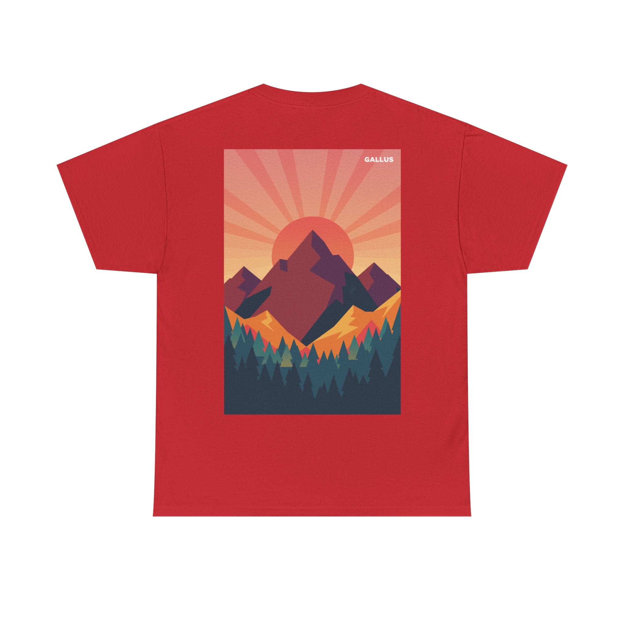 Mountain Sunset T-Shirt — Retro Nature Graphic Tee with 'GALLUS' Logo