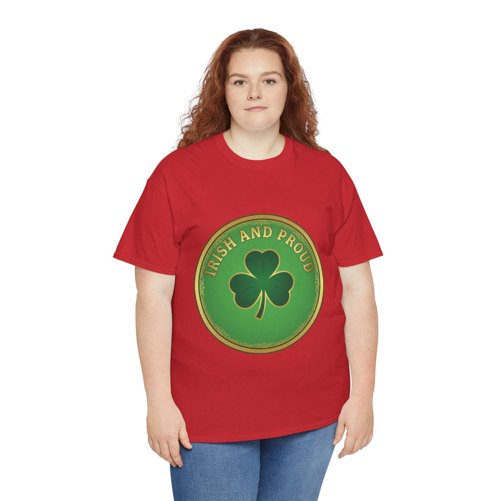 Irish and Proud T-Shirt — Green Shamrock Emblem Tee for St. Patrick's Day