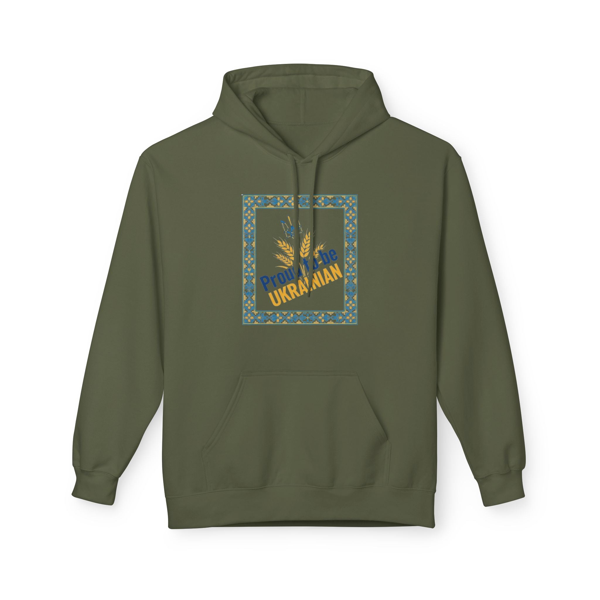 Proud to Be Ukrainian Hoodie — Blue & Yellow Trident Graphic