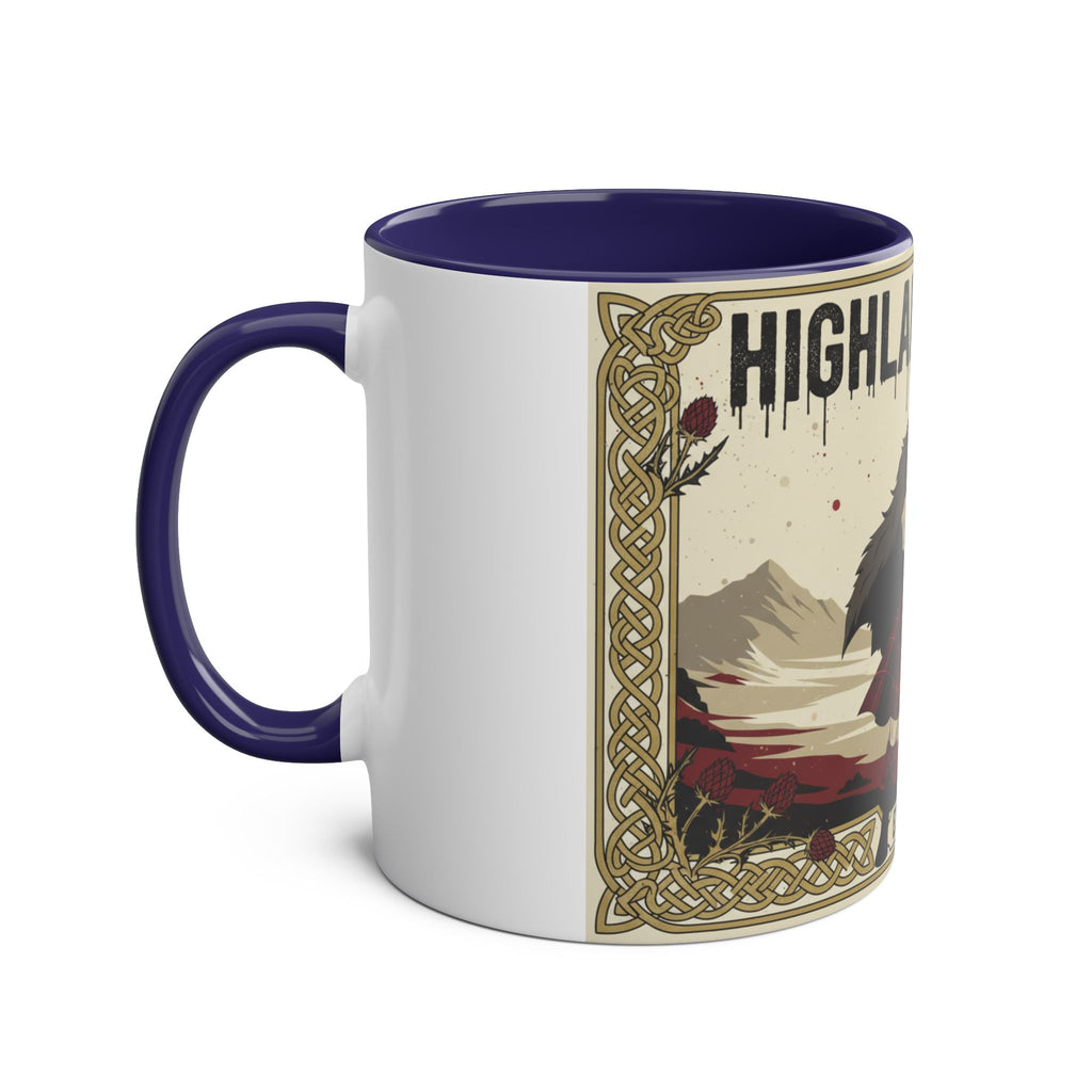 Highland Spirit Coffee Mug — Vintage Scottish Highlander 11oz Two-Tone Ceramic