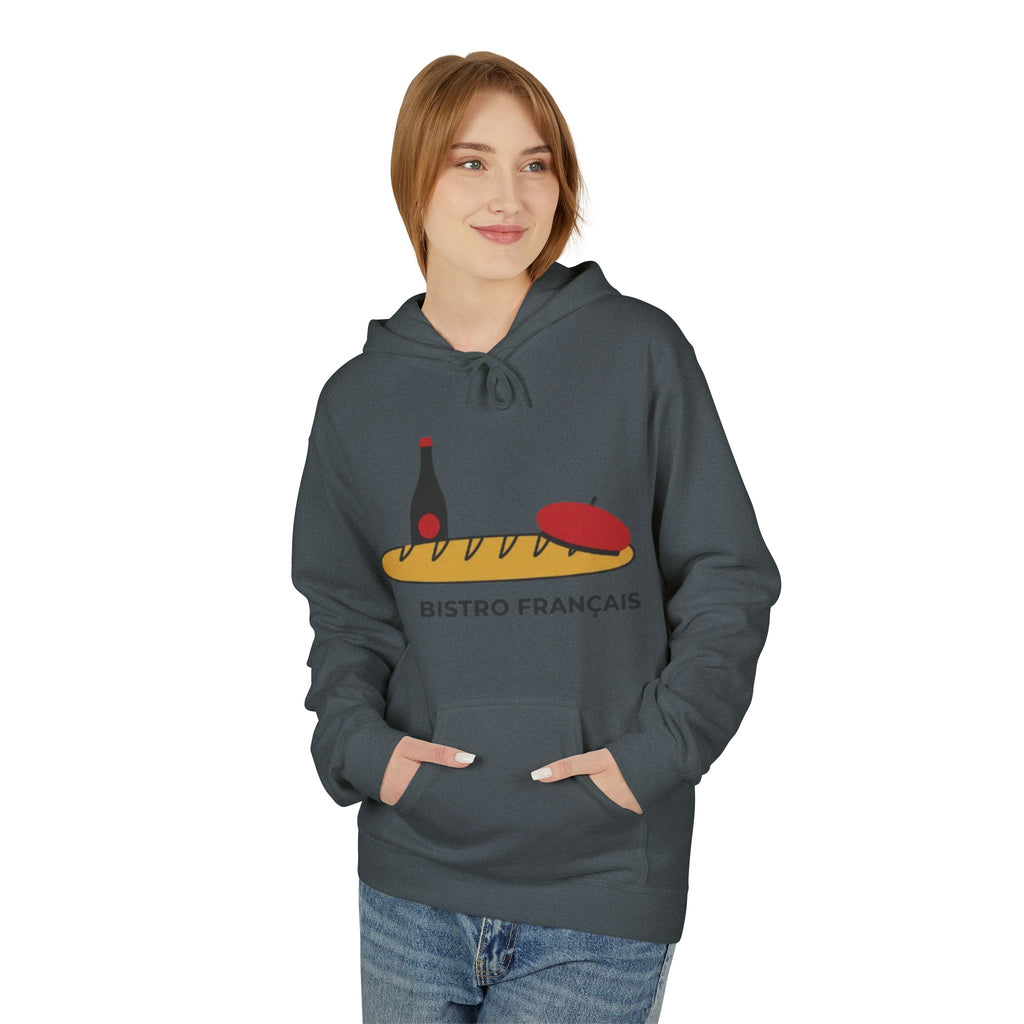 Bistro Français Hoodie — French Bistro Bread, Wine & Beret Graphic