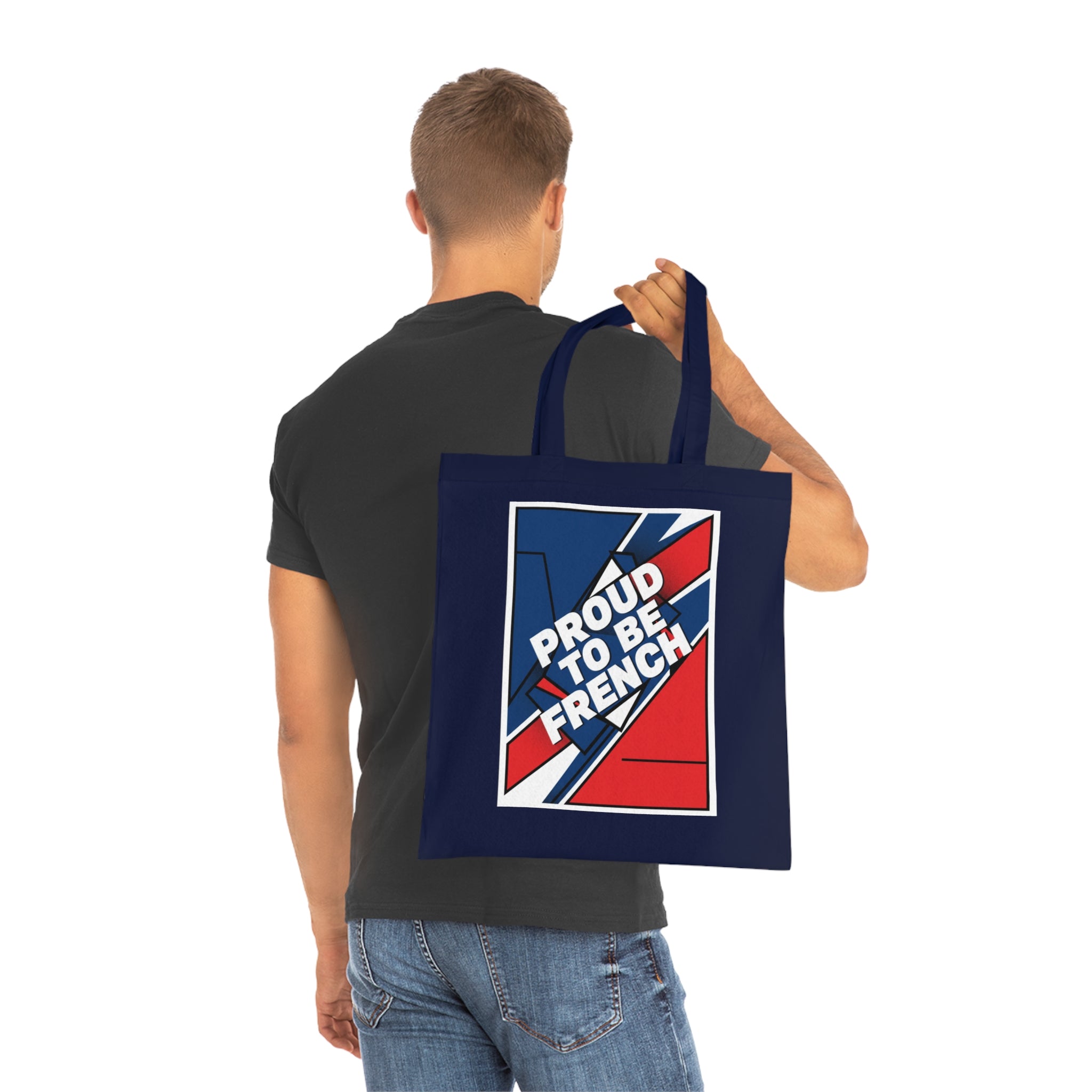 Proud to Be French Cotton Tote Bag — Blue & Red Patriotic Market Bag