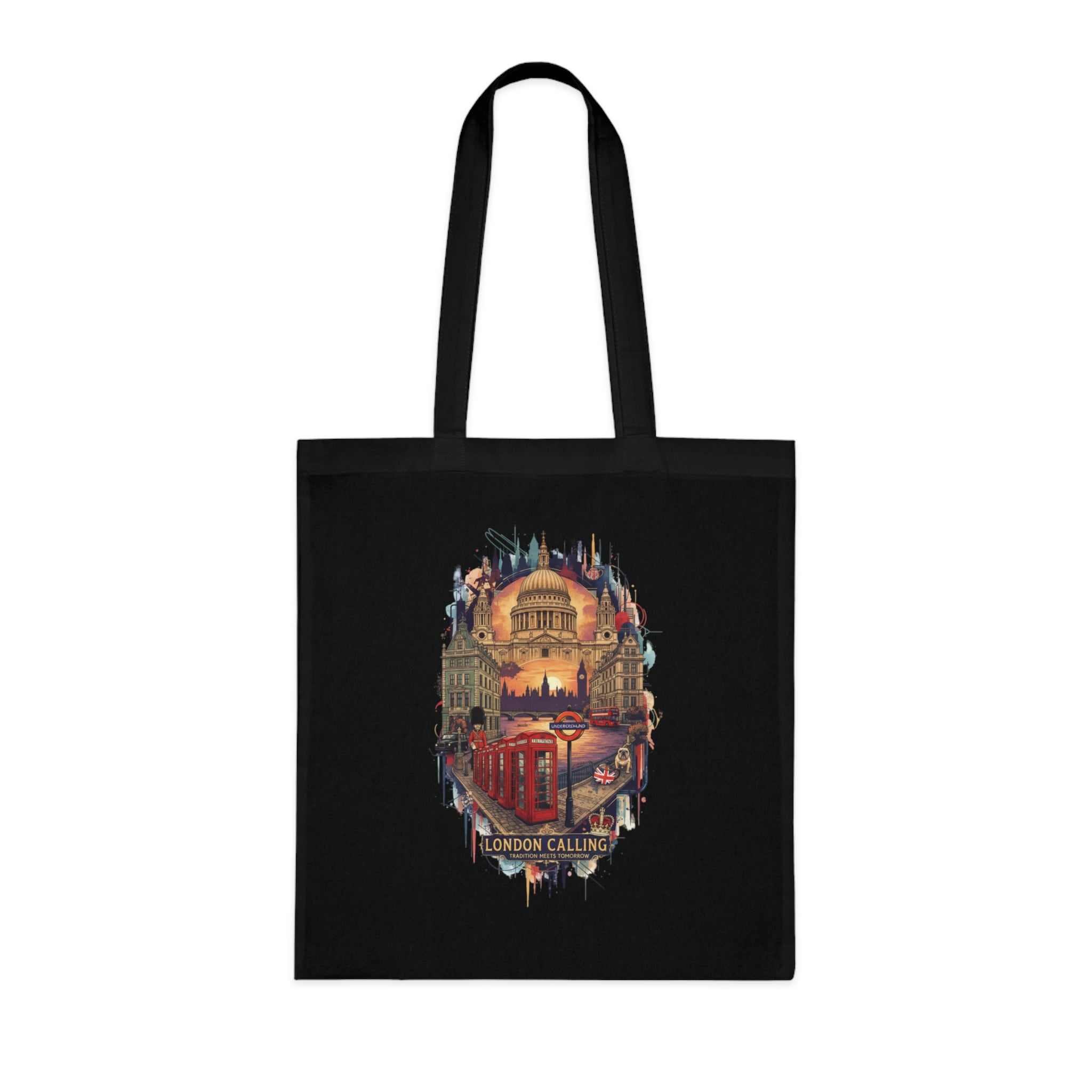 London Calling Cotton Tote Bag — Vintage London Skyline Print, Travel Souvenir Tote
