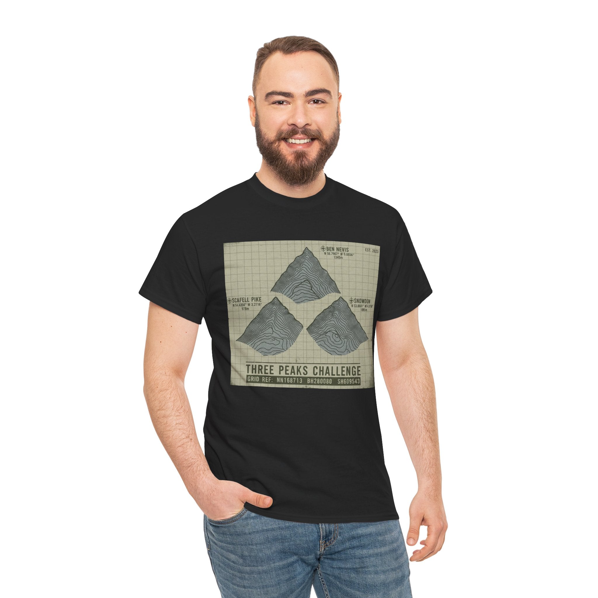 Three Peaks Challenge Graphic T-Shirt — Retro UK Mountain Summit Tee