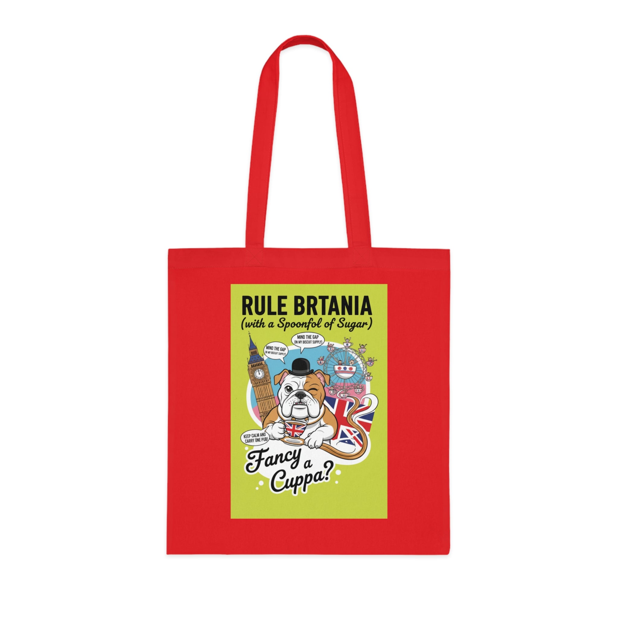 British Bulldog Tote Bag – "Fancy a Cuppa?" Cotton Grocery & Market Bag