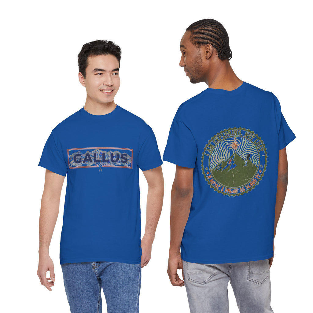 Adventure Logo Tee — "GALLUS" Mountain Badge Shirt (Exploring Not Lost)