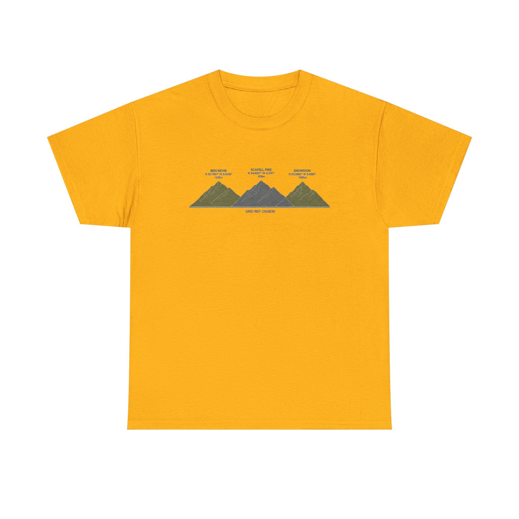 Three Peaks Challenge Graphic T-Shirt — Retro UK Mountain Hiking Tee