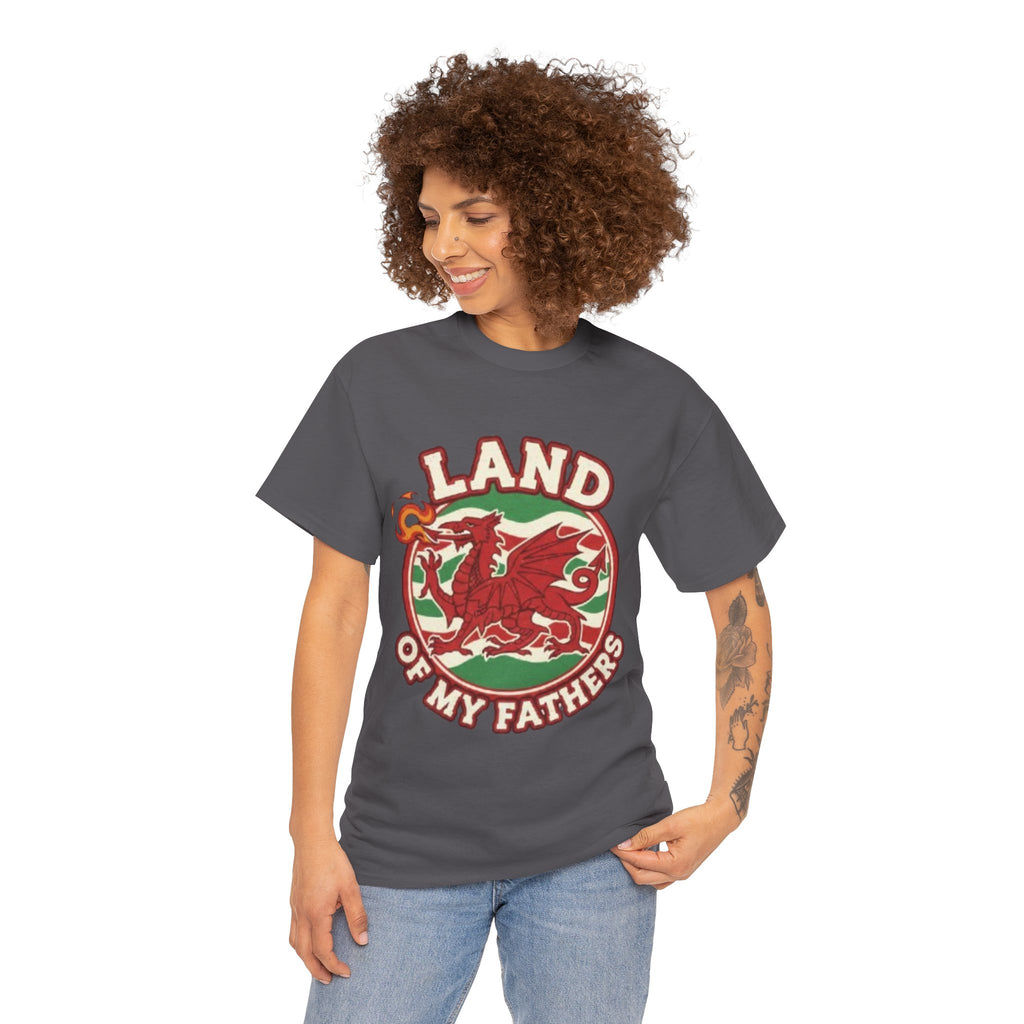 Land of My Fathers T‑Shirt — Welsh Dragon Vintage Crest Tee