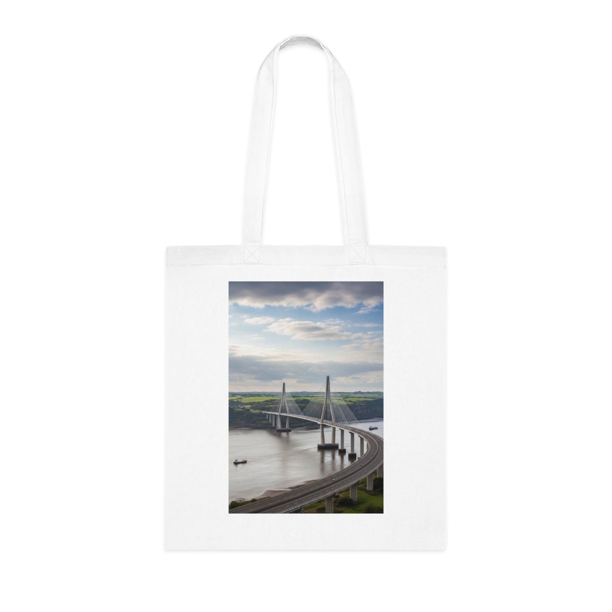 Scenic Bridge Photo Cotton Tote — Coastal Highway Bridge Photography Tote Bag