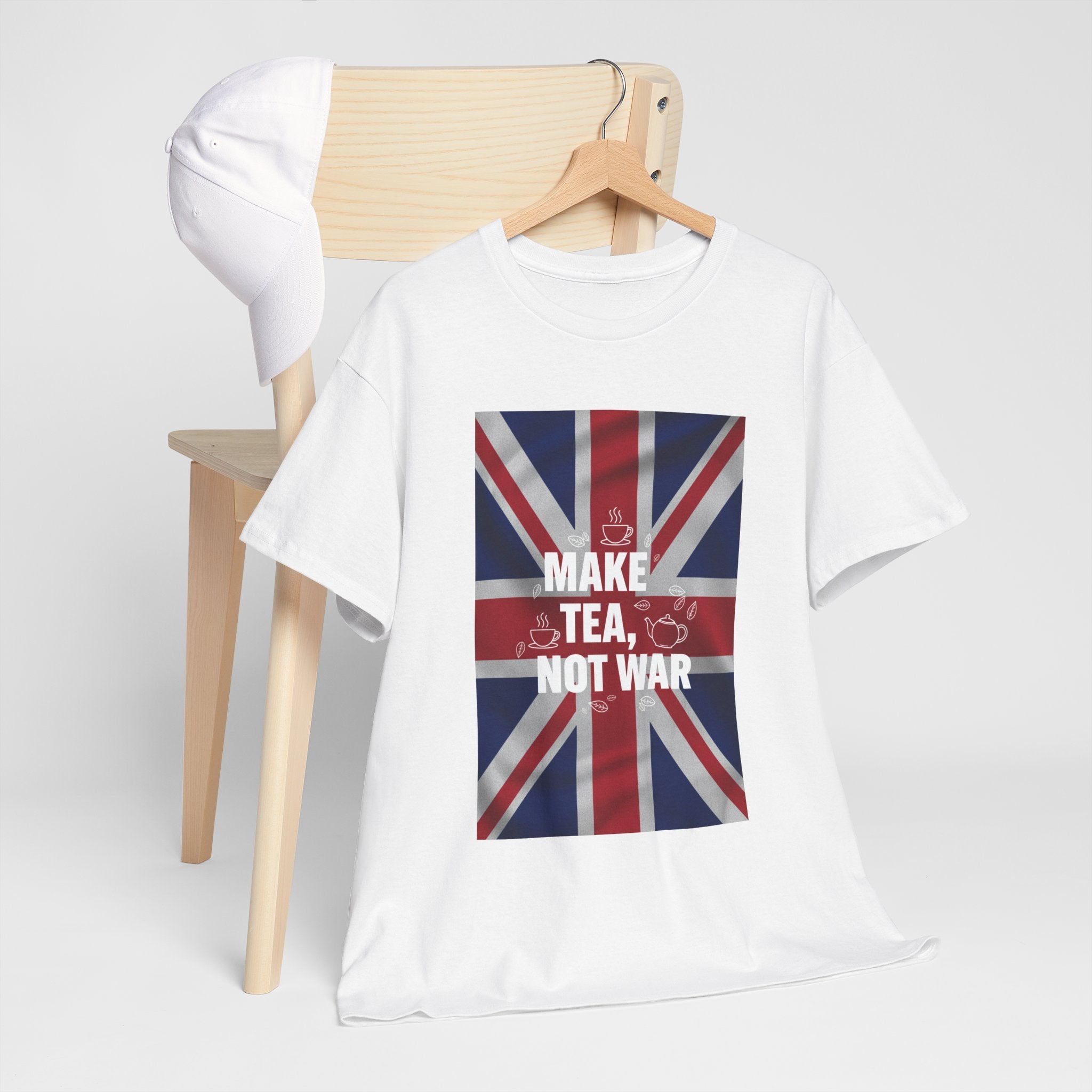 Make Tea, Not War T-Shirt — British Flag Peace Tea Tee
