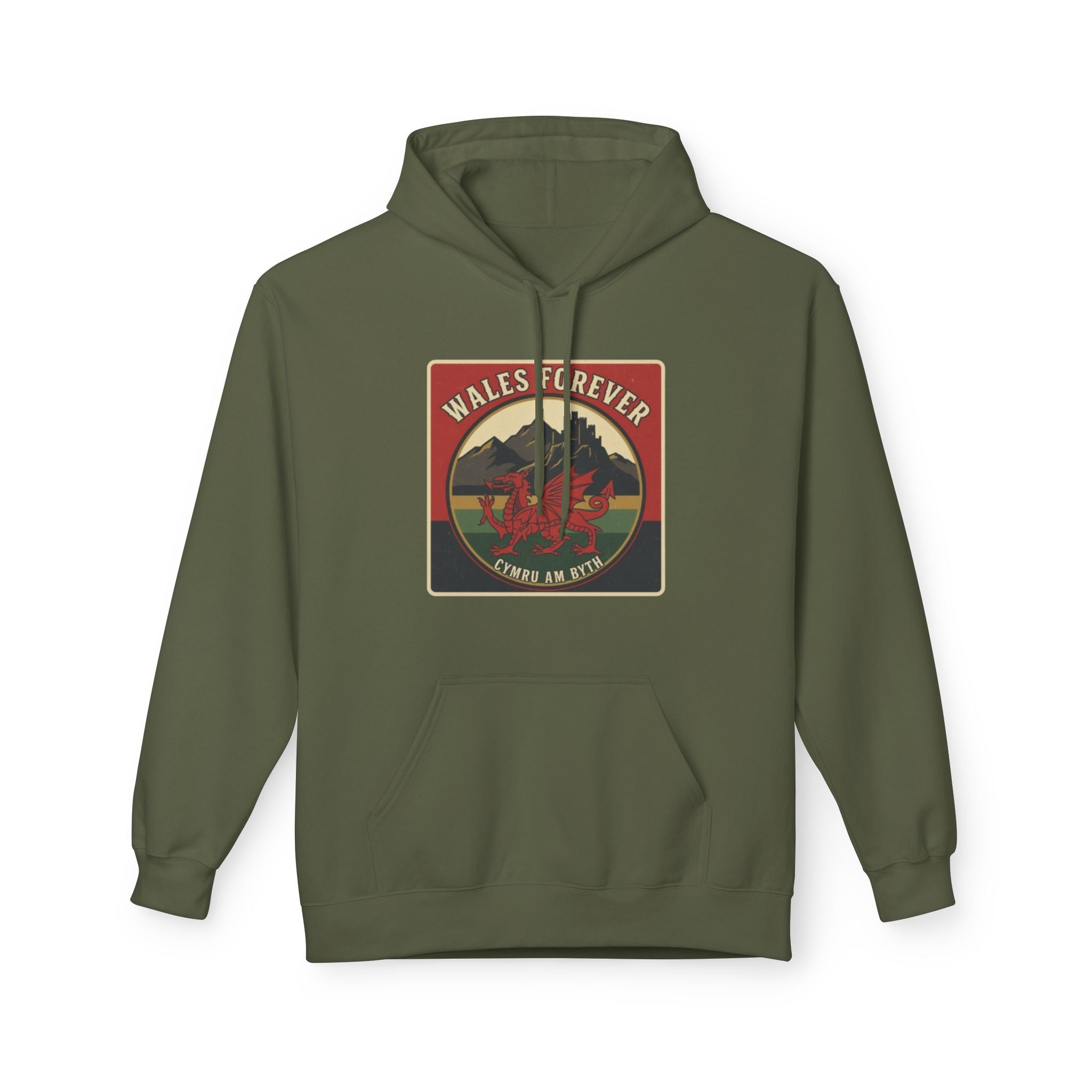 Wales Forever Hoodie — Vintage Welsh Dragon Mountain Graphic