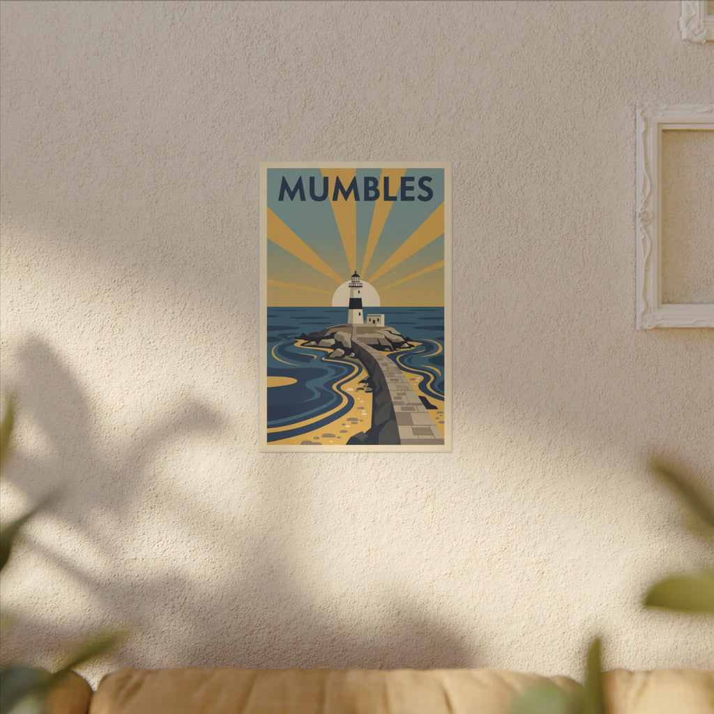 Mumbles Lighthouse Vintage Travel Poster Canvas