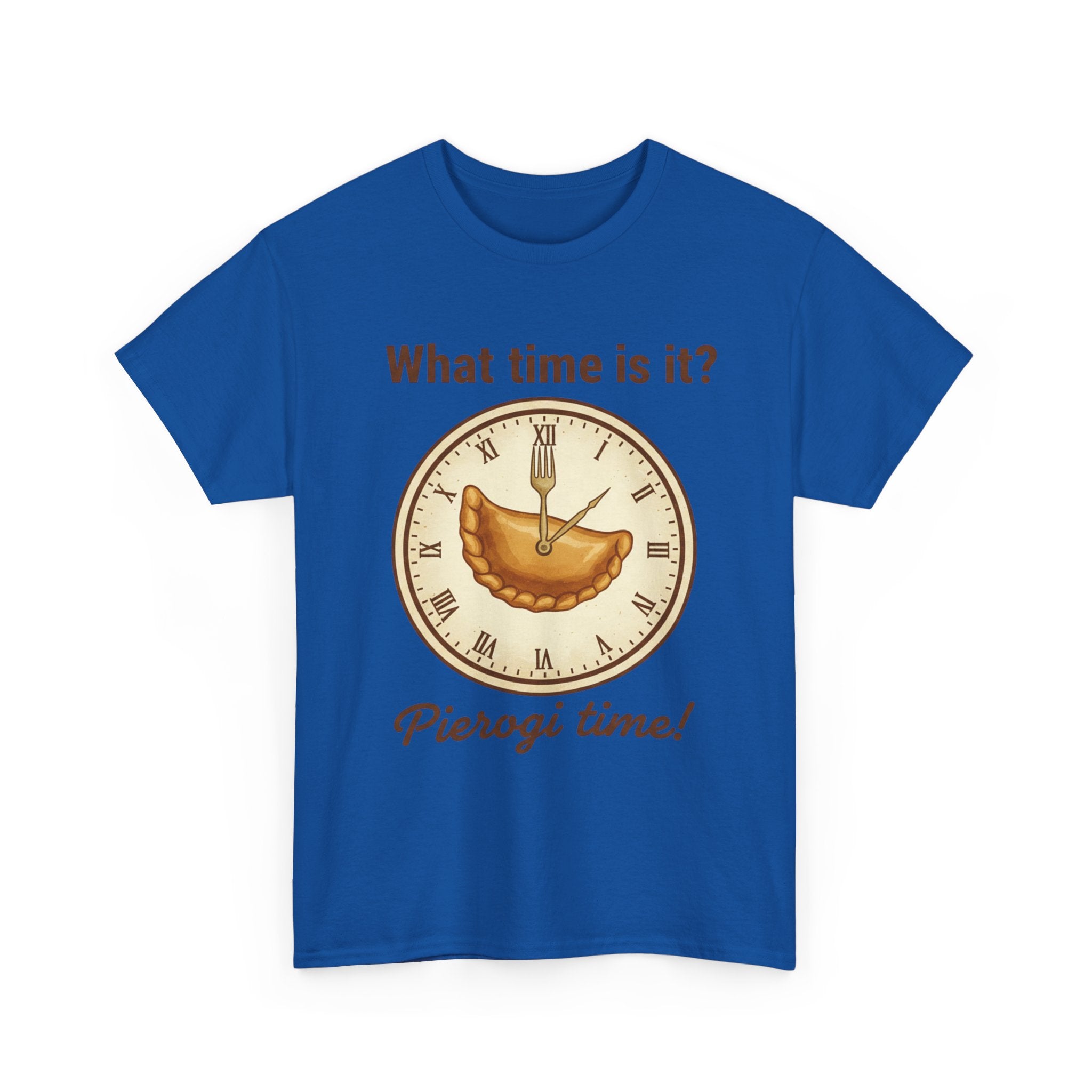 Pierogi Time T‑Shirt — "What time is it? Pierogi time!" Vintage Clock Food Tee