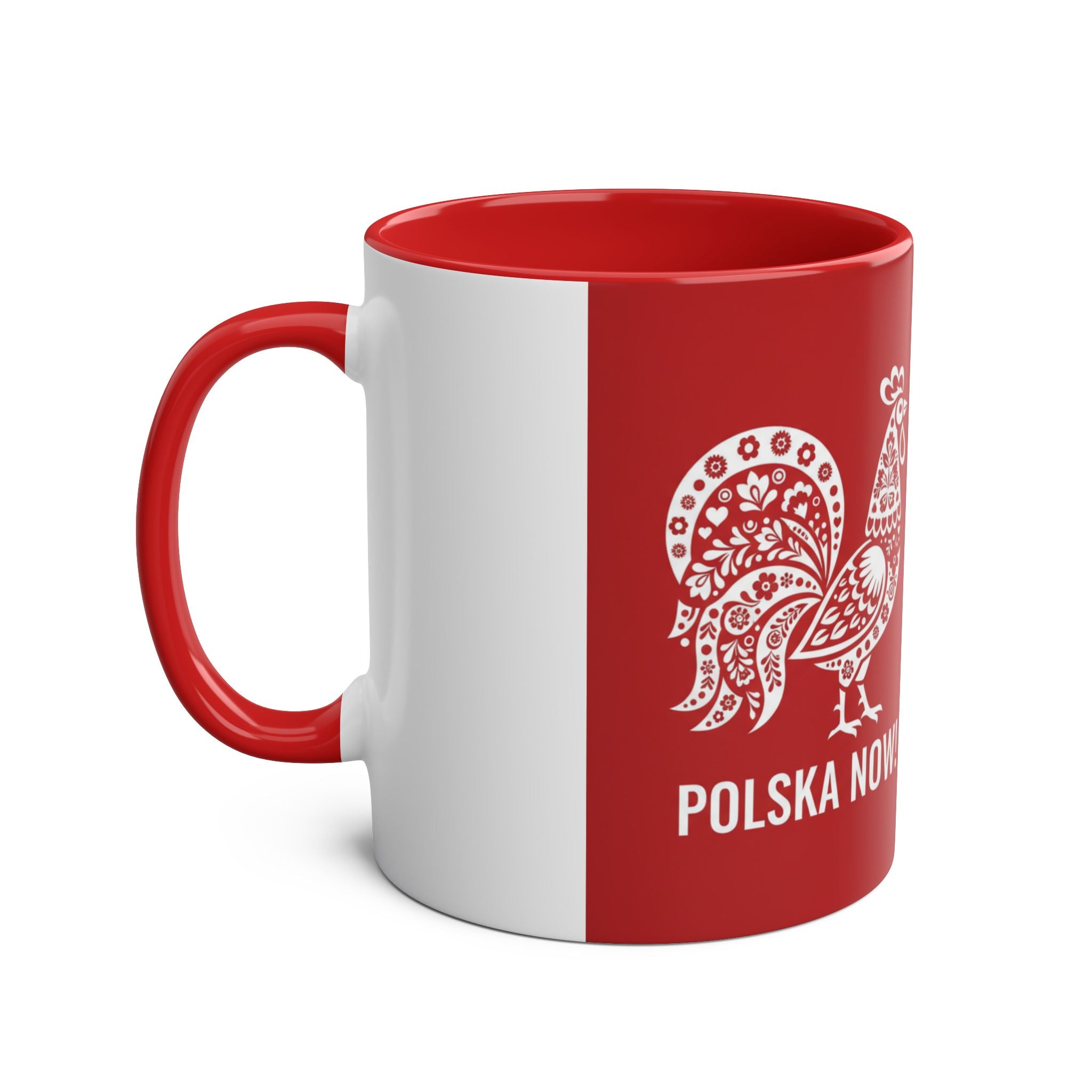 Polish Folk Rooster Coffee Mug — 'Polska Now!' Two-Tone 11oz Ceramic