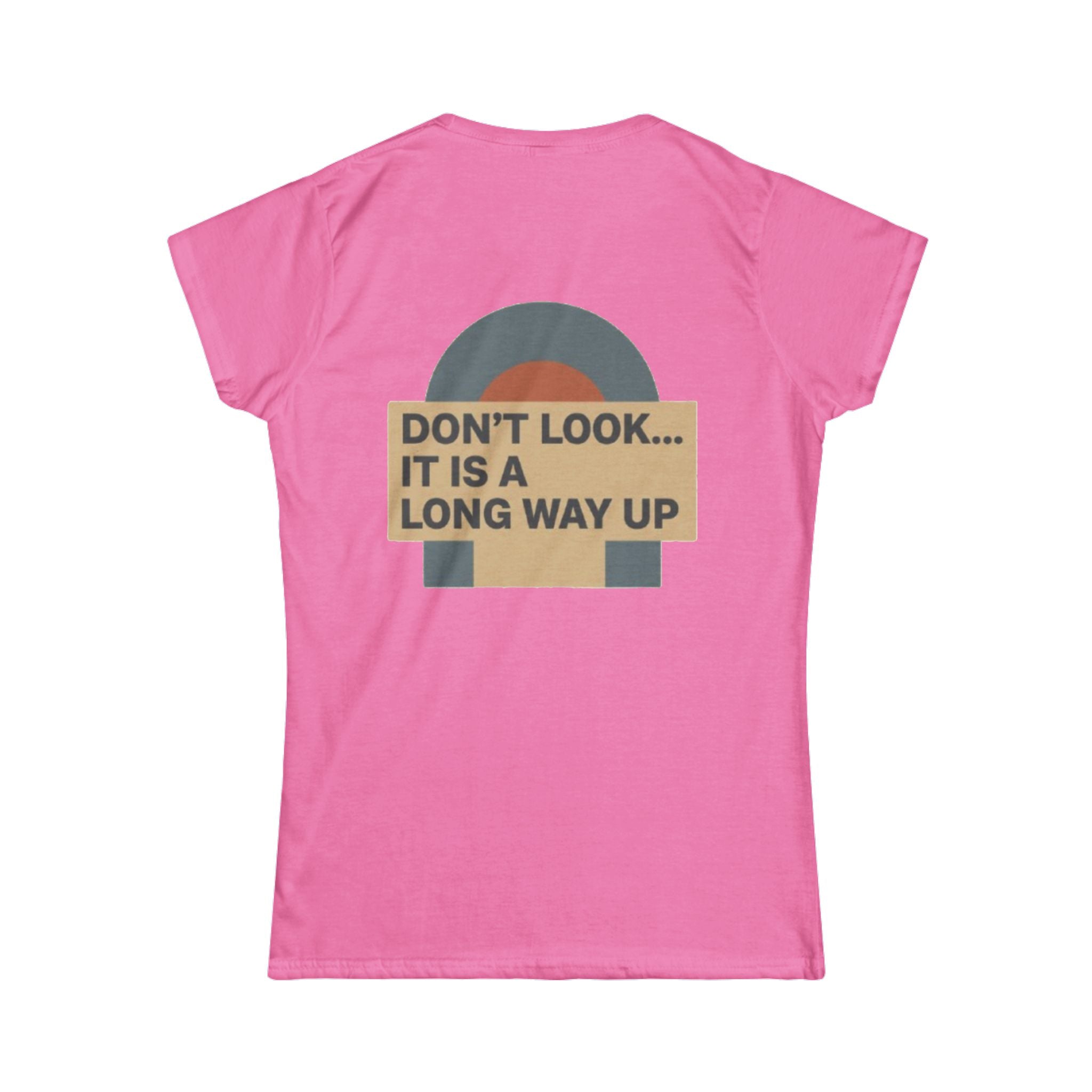 Gallus Women's Tee — Vintage Sunset "Don't Look... It Is a Long Way Up" Motivational Shirt