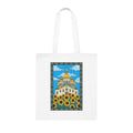 Sunflower Cathedral Cotton Tote — Bright Floral Church Illustration Tote Bag