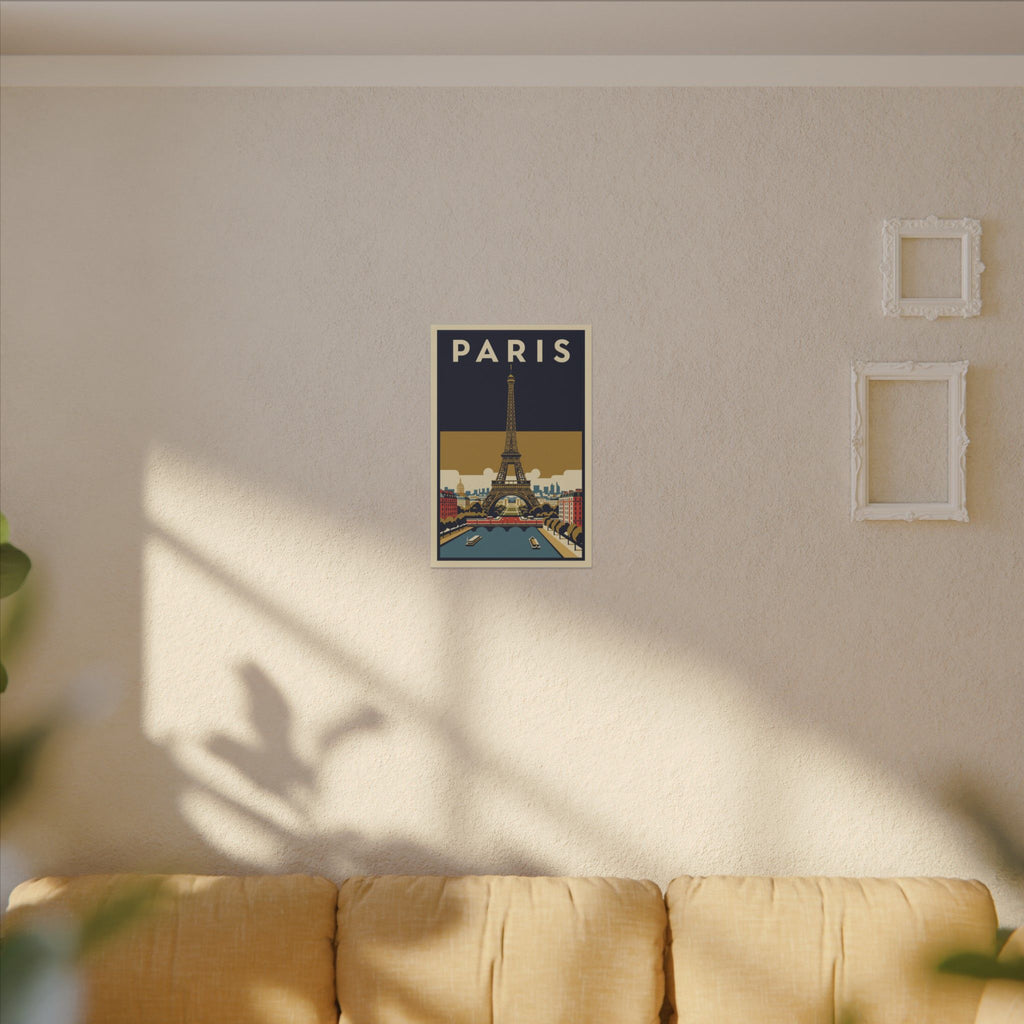 Paris Vintage Eiffel Tower Matte Canvas Wall Art Stretched Travel Poster