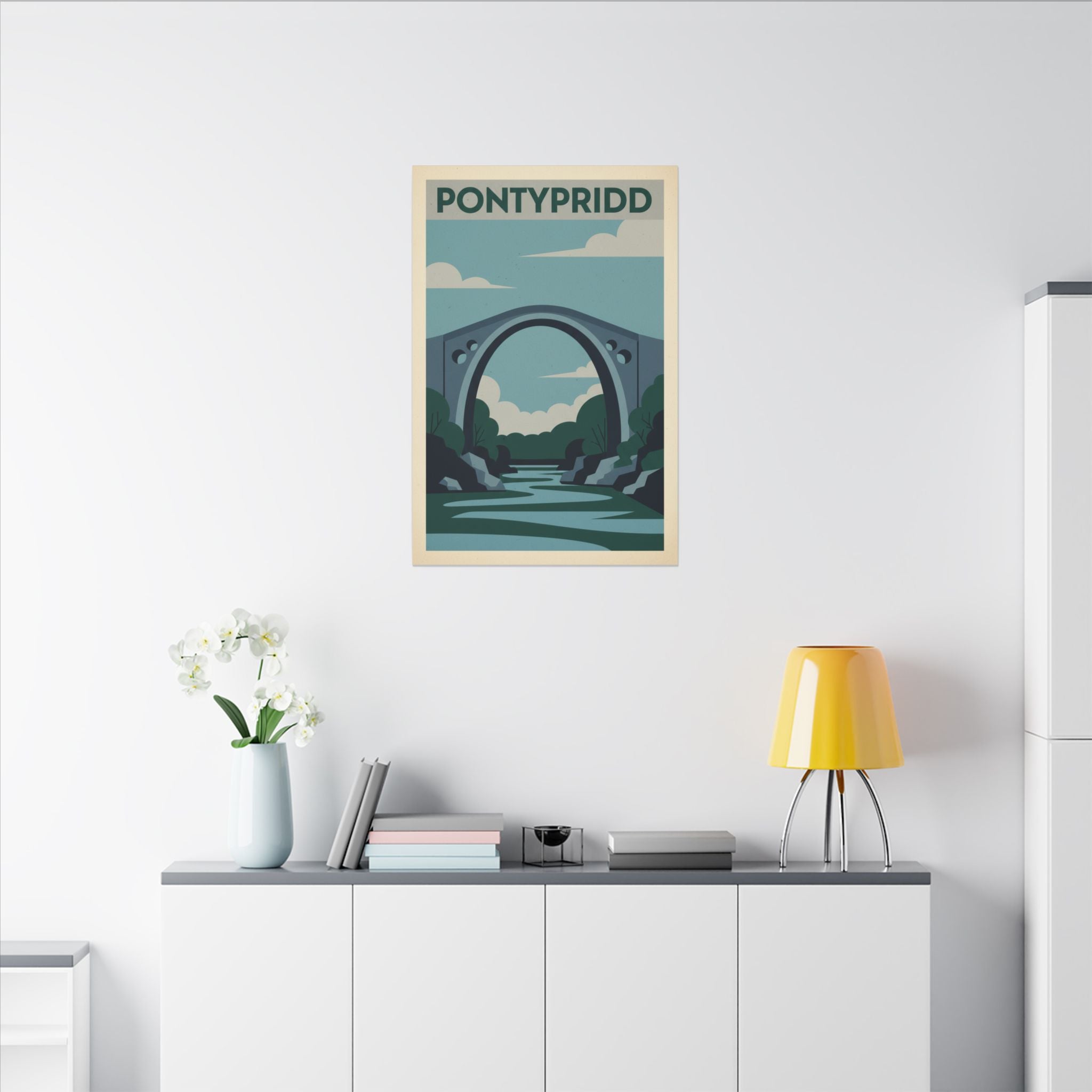 Pontypridd Bridge Matte Canvas Wall Art Vintage Travel Poster Print