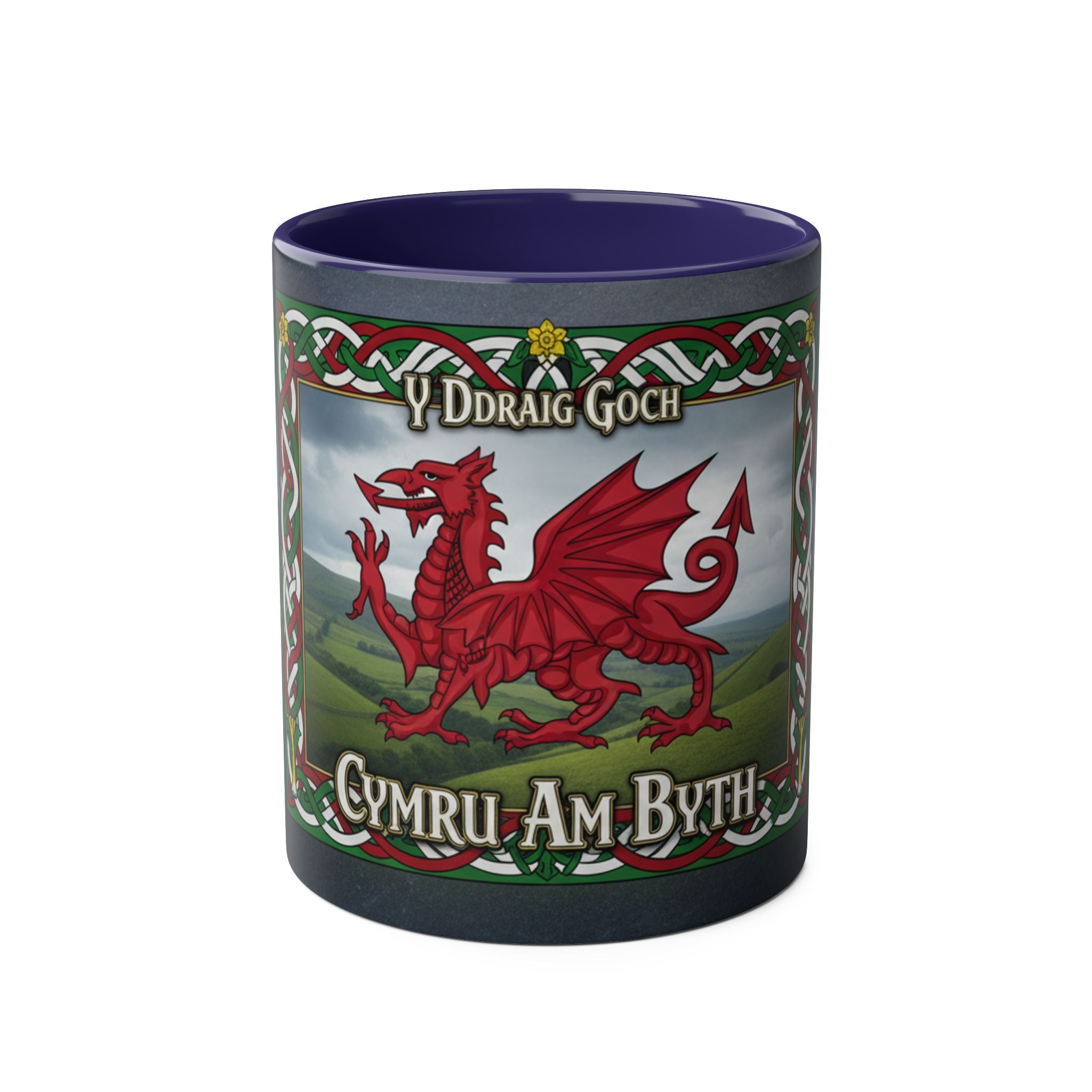 Welsh Dragon Coffee Mug — "Cymru Am Byth" Two-Tone 11oz