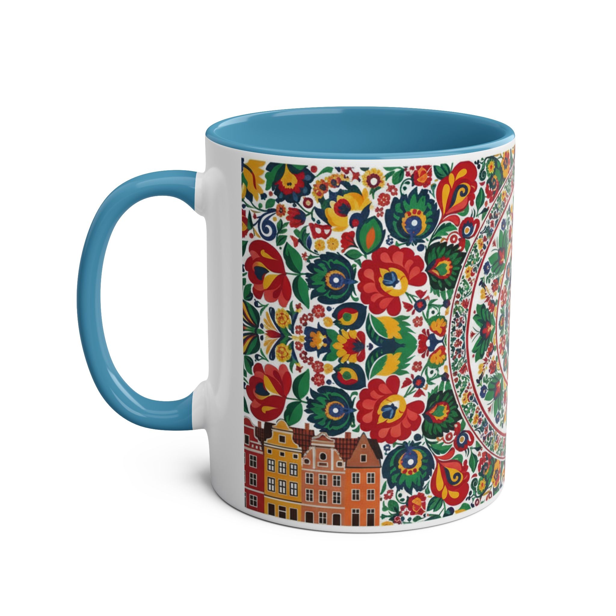 Floral Mandala Two-Tone Coffee Mug — Colorful Folk Art 11oz