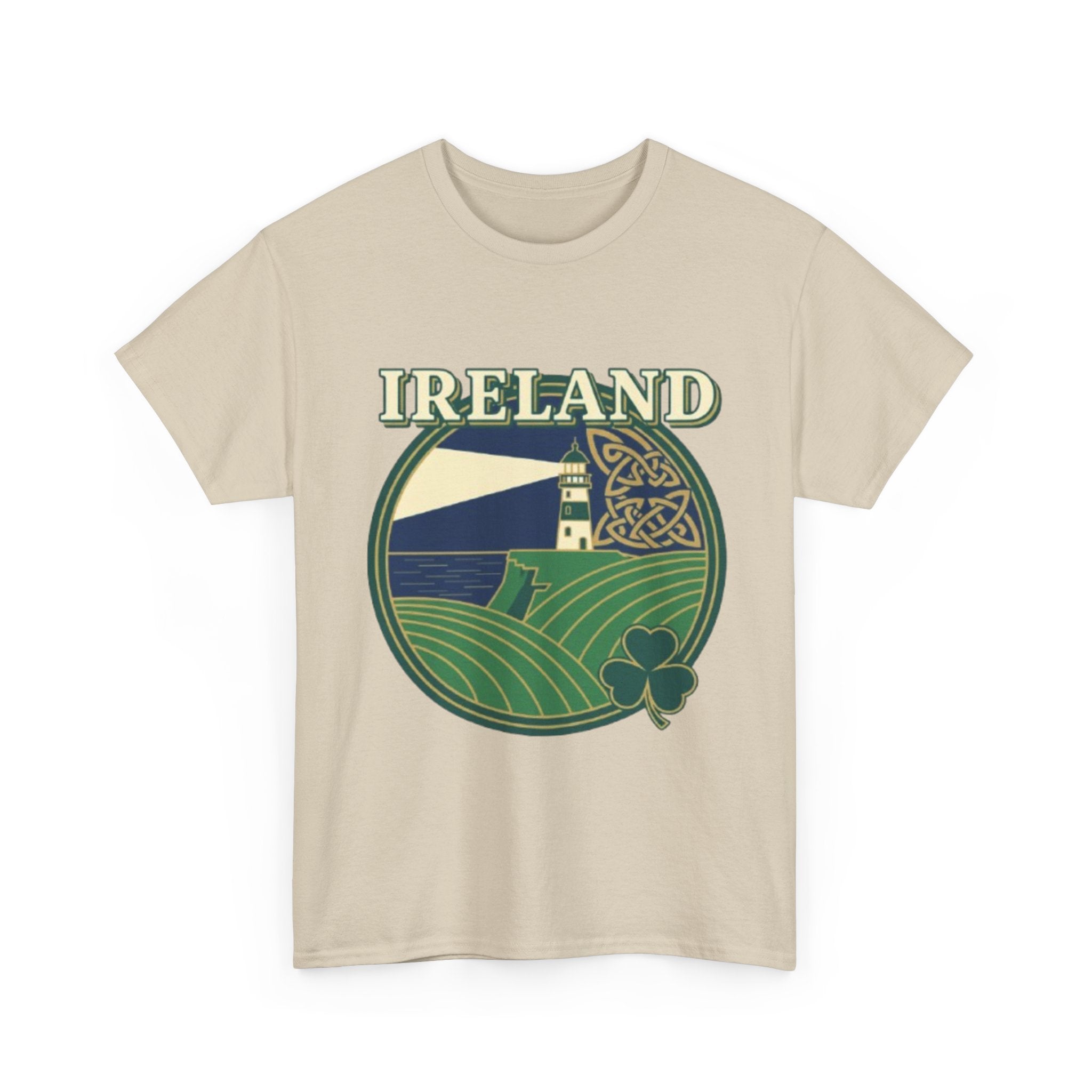 Ireland Scenic Tee — Celtic Lighthouse & Shamrock Graphic T-Shirt