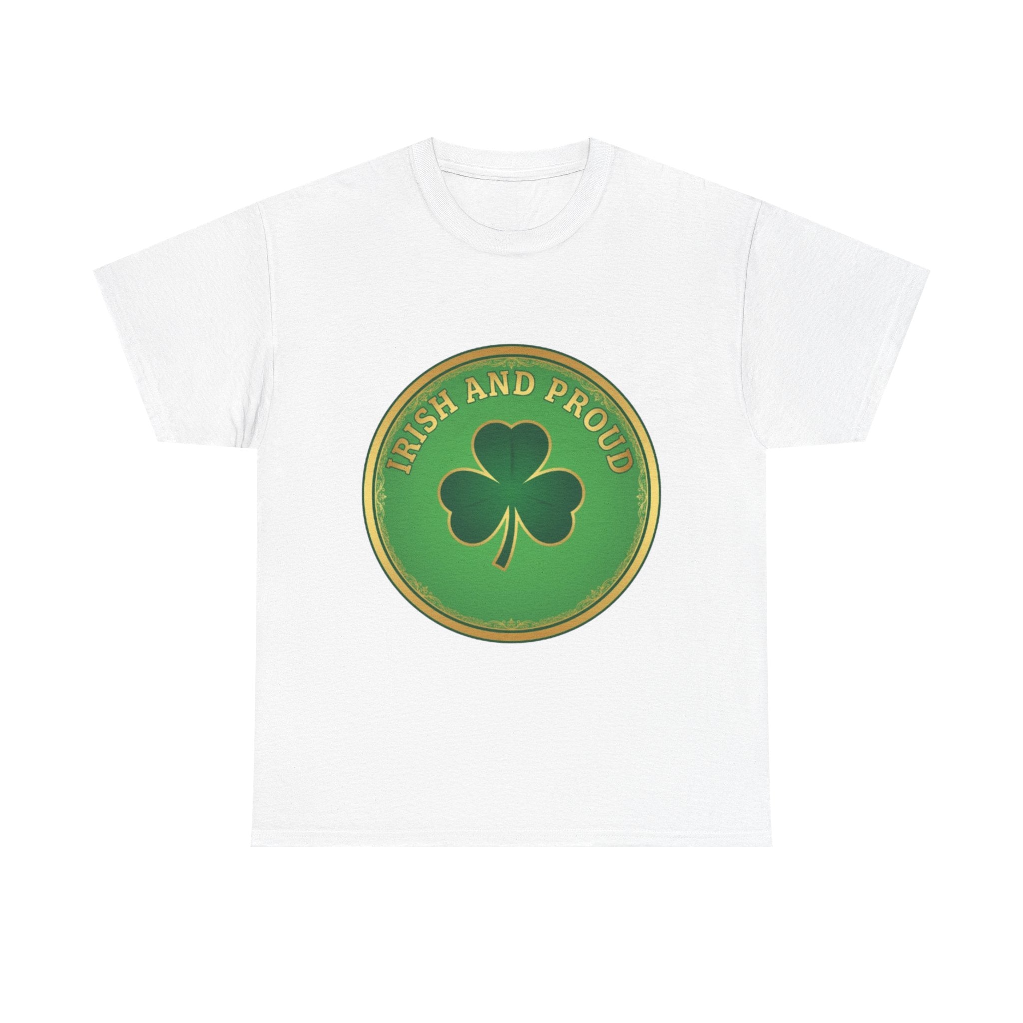 Irish and Proud T-Shirt — Green Shamrock Emblem Tee for St. Patrick's Day