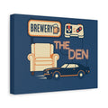 The Den Canvas Wall Art – Retro Brewery, Armchair & Classic Car Matte Print