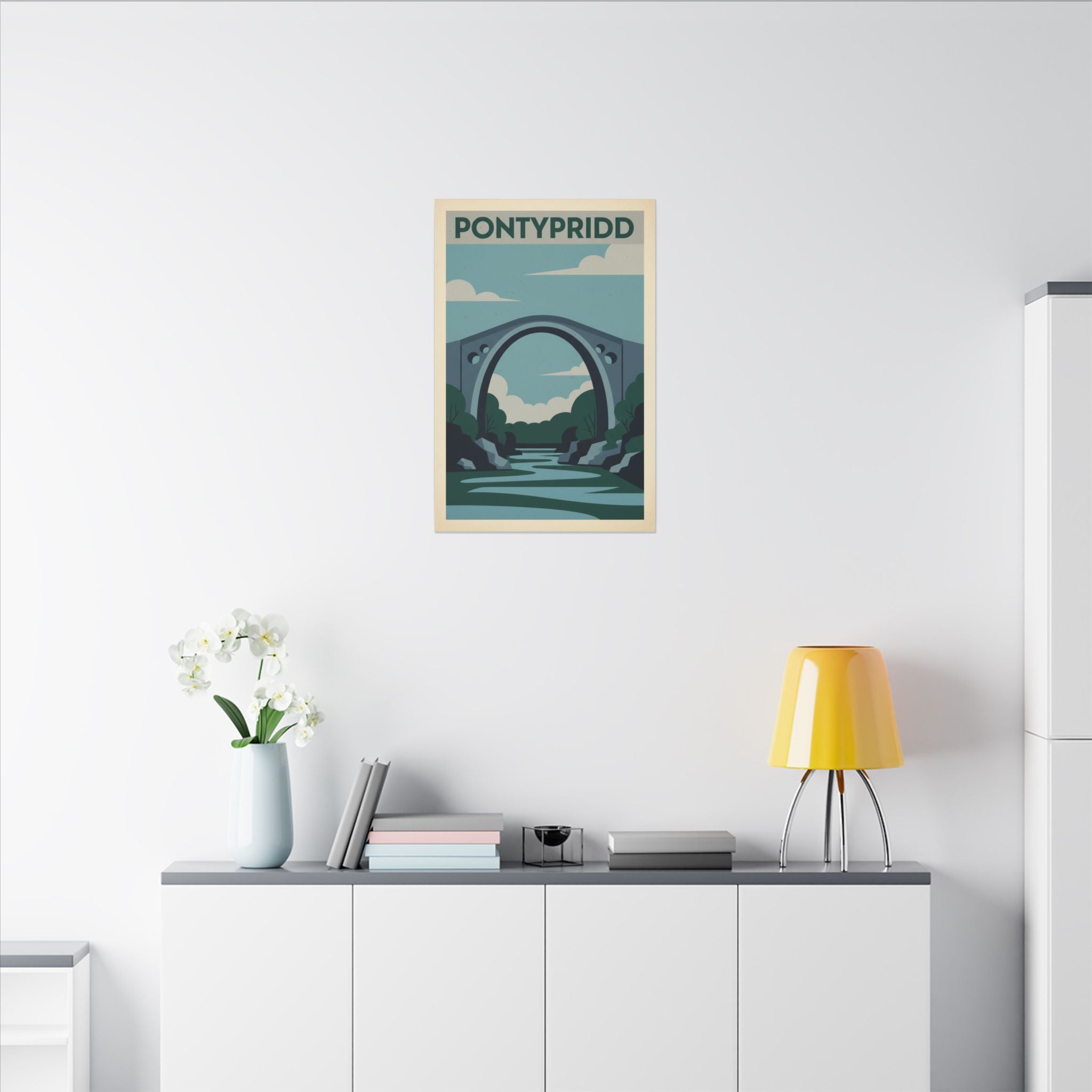 Pontypridd Bridge Matte Canvas Wall Art Vintage Travel Poster Print