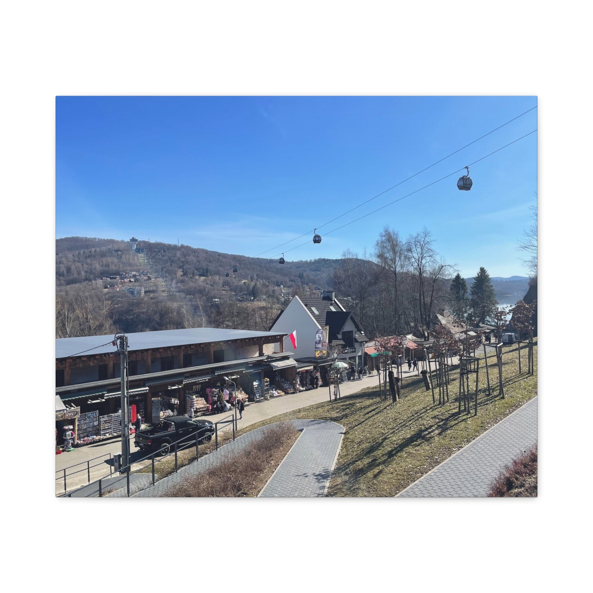 Resort Gondola Matte Canvas Wall Art — Mountain Village Landscape Print
