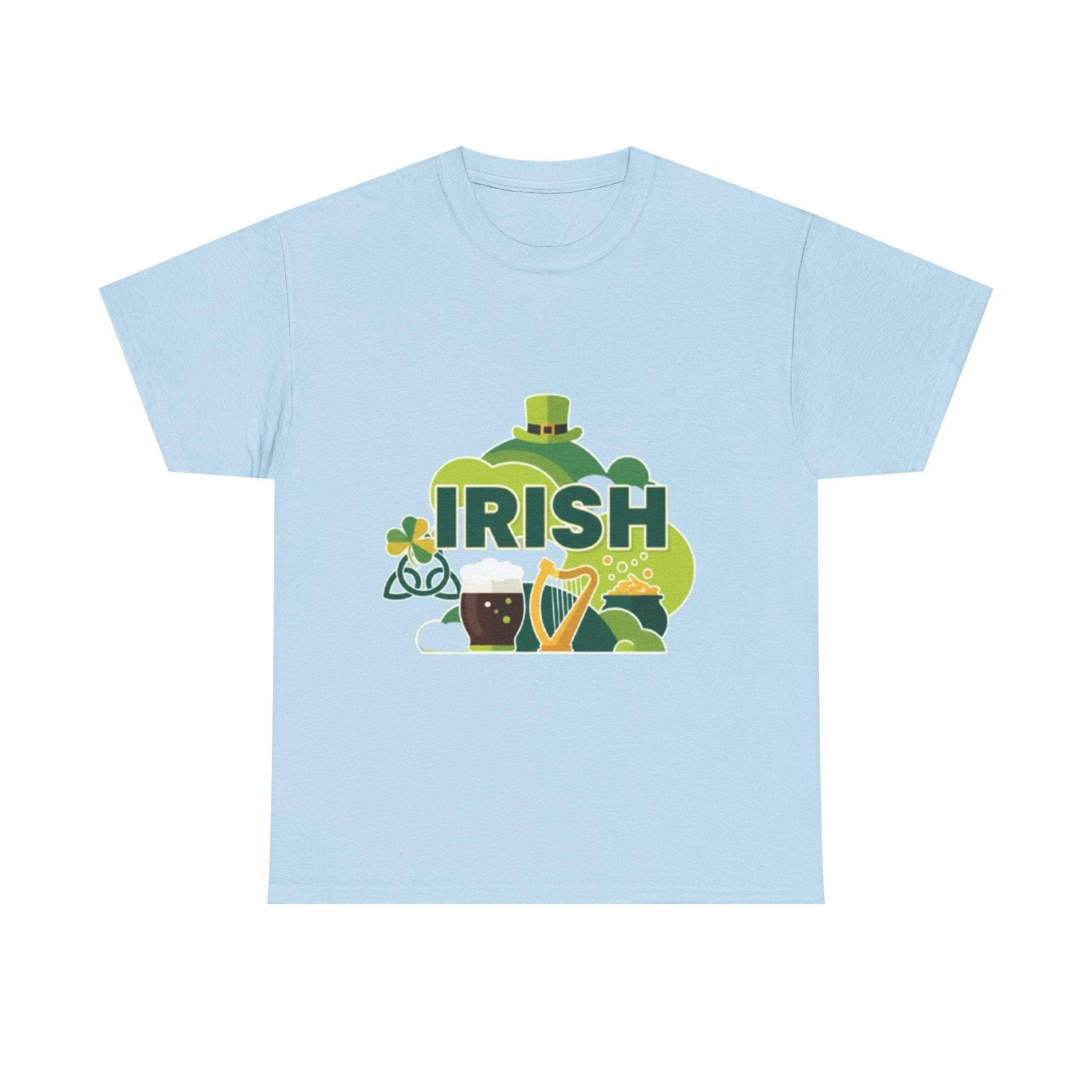 Irish St. Patrick's Day T-Shirt — Shamrock, Harp & Leprechaun Hat Design