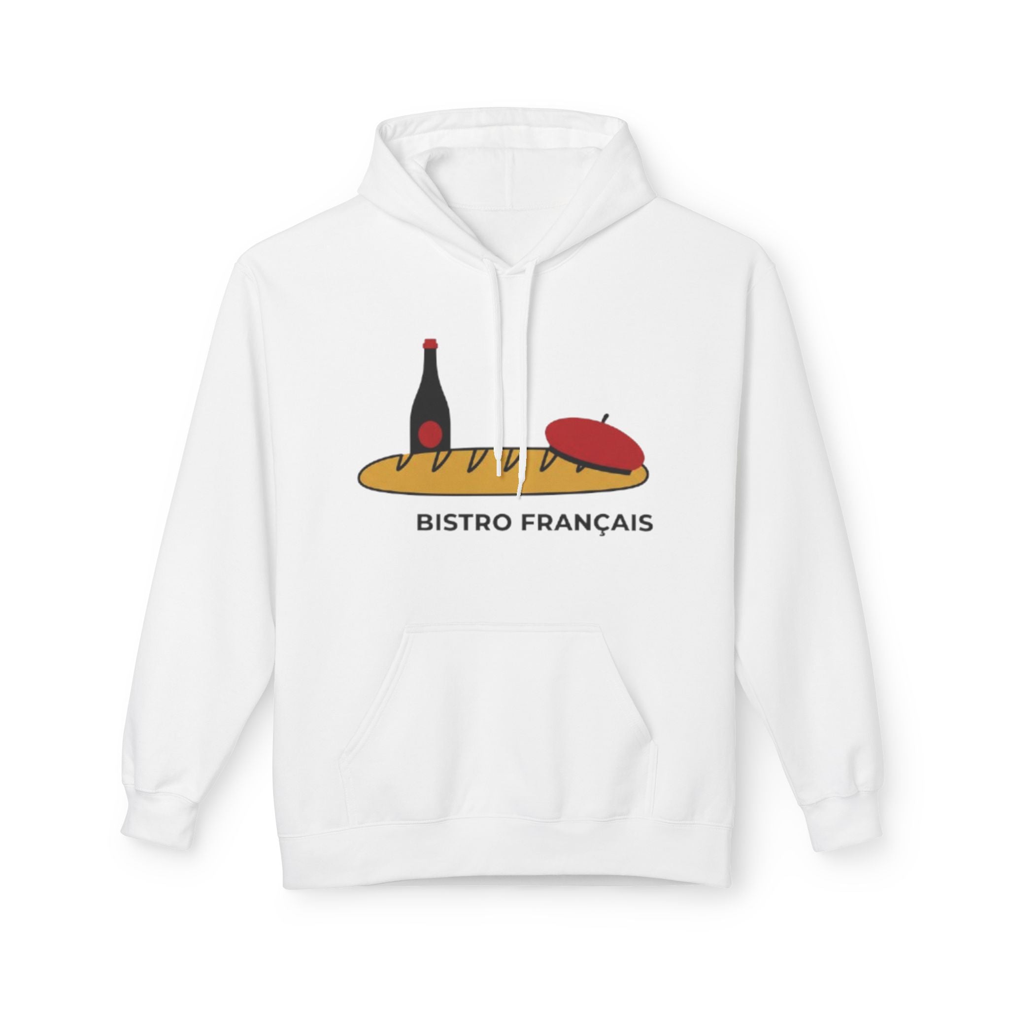 Bistro Français Hoodie — French Bistro Bread, Wine & Beret Graphic