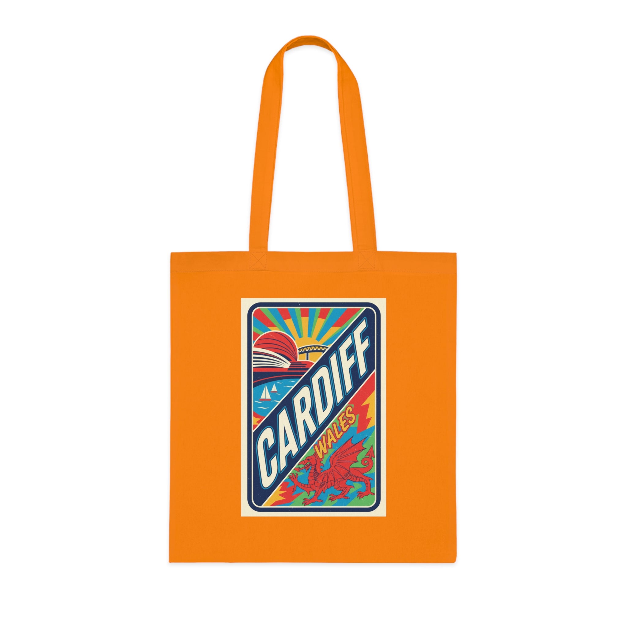 Cardiff Wales Retro Sunrise Cotton Tote