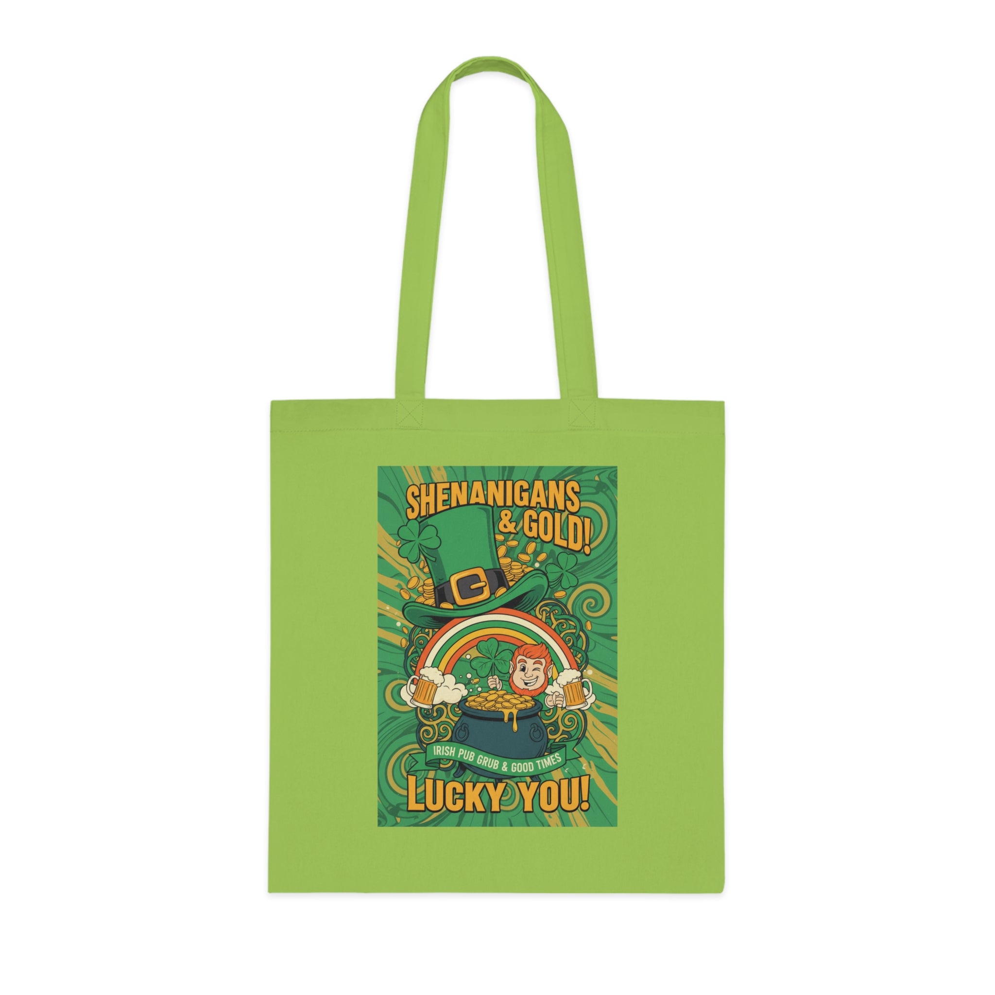 St. Patrick’s Day Tote Bag — “Shenanigans & Gold! Lucky You!” Cotton Grocery Tote