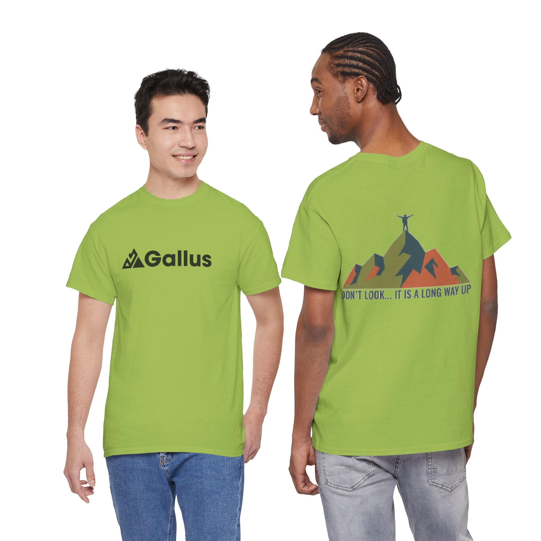 Gallus Mountains T‑Shirt — "Don’t Look… It Is A Long Way Up" Adventure Tee