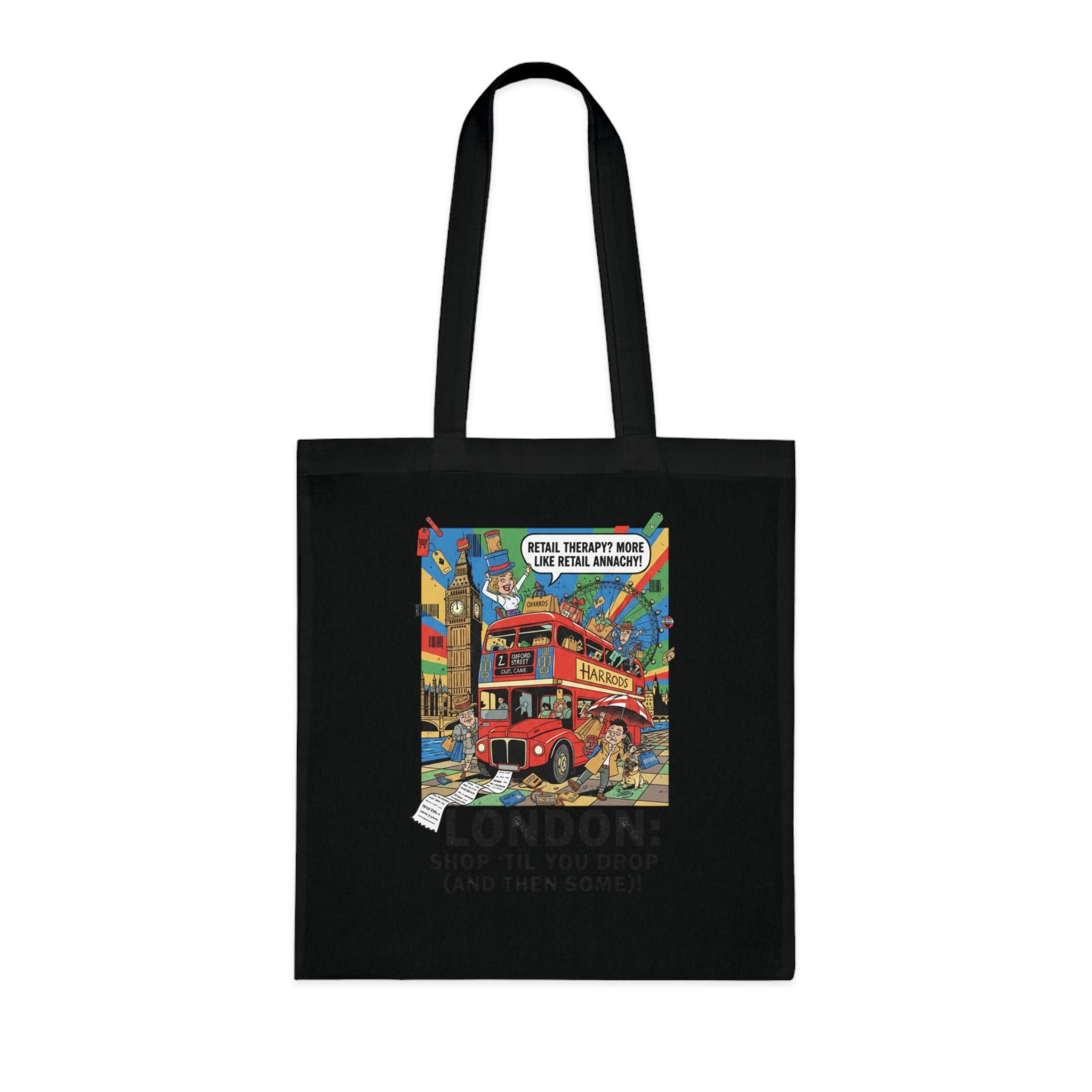 London Vintage Travel Tote Bag — "Shop 'Til You Drop (And Then Some)!" Cotton Shopper