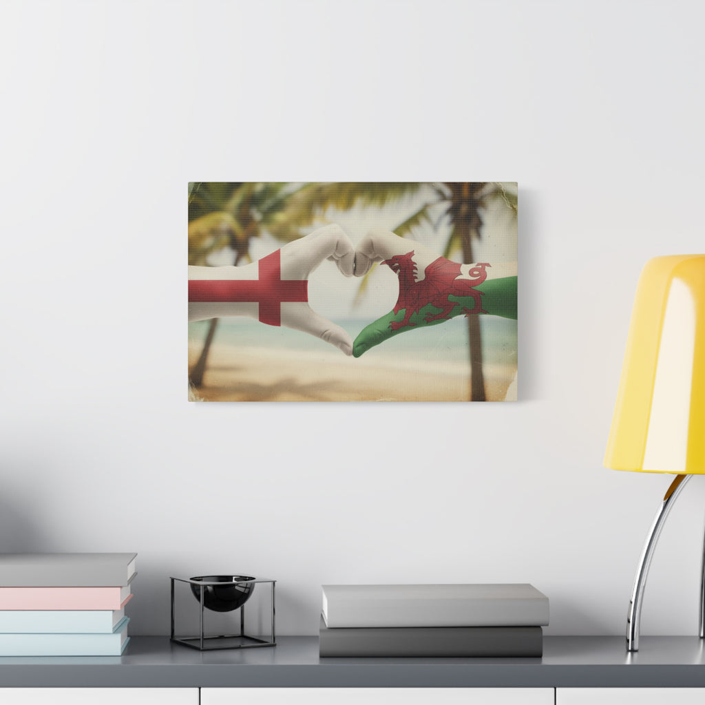 England & Wales Canvas Print — England & Wales Flag Heart Beach Wall Art